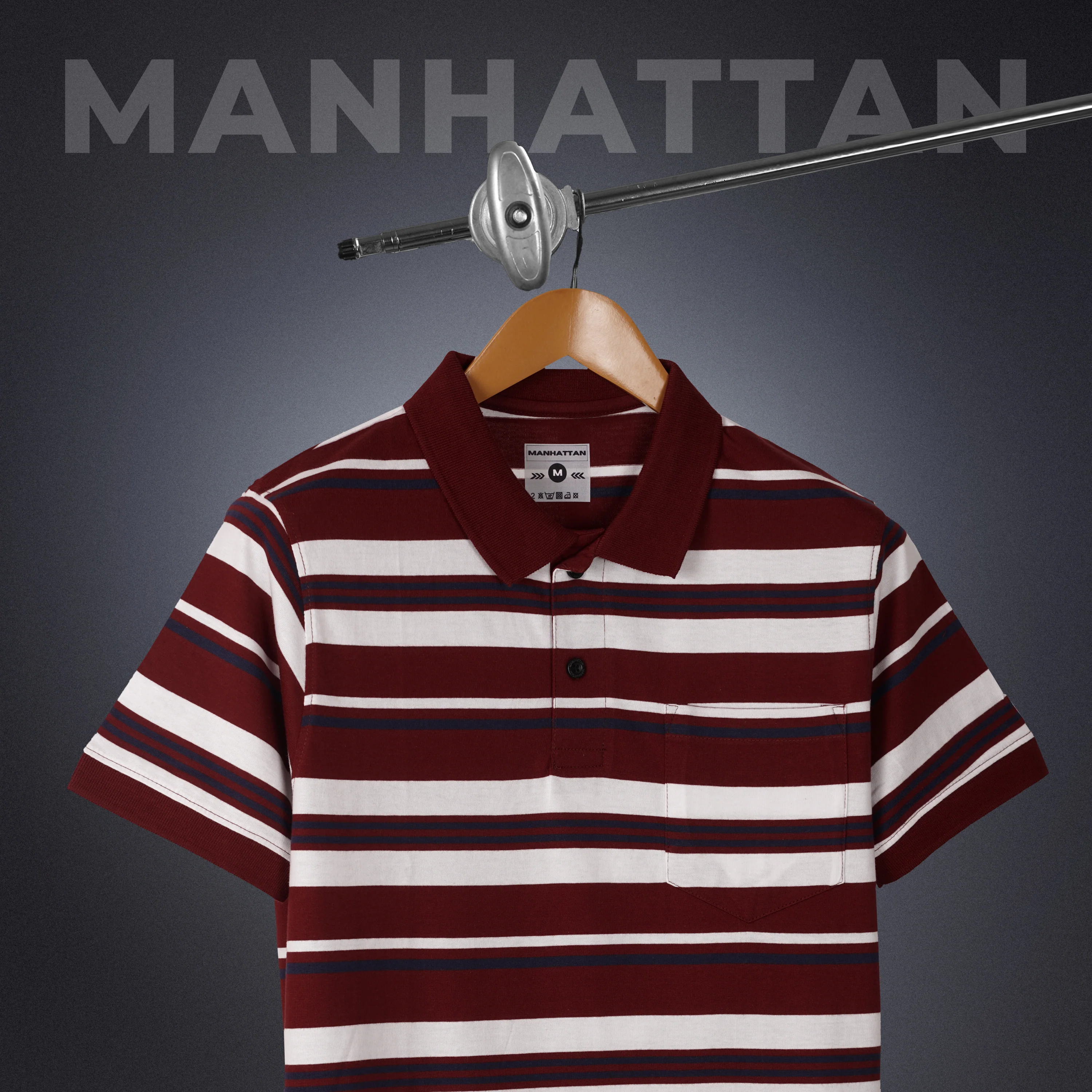 Premium Cotton Multi Striped Polo Pocket (Maroon/Navy/White Stripes) - Image 5