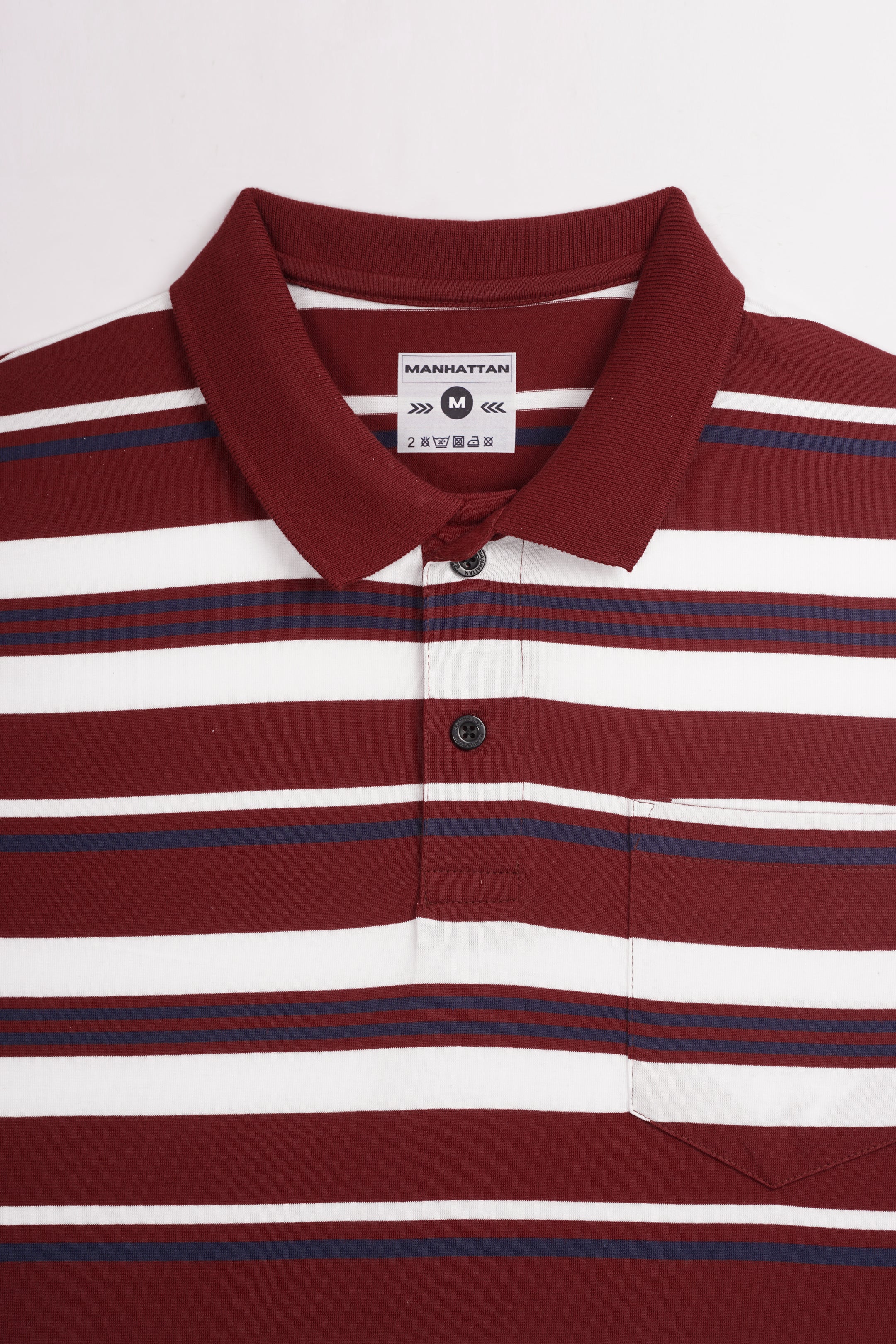 Premium Cotton Multi Striped Polo Pocket (Maroon/Navy/White Stripes) - Image 6