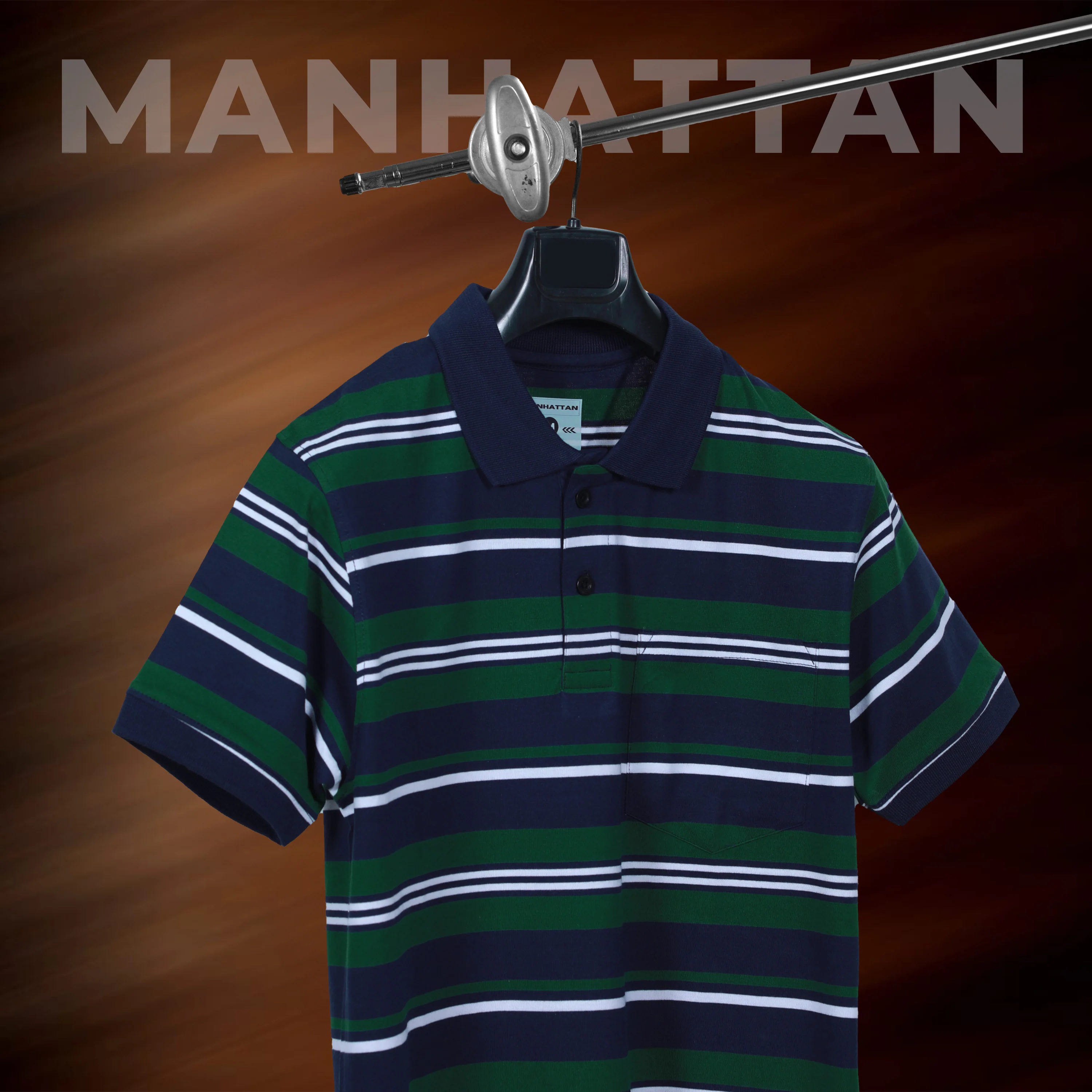 Premium Cotton Multi Striped Polo Pocket (Navy/Green/White Stripes) - Image 6