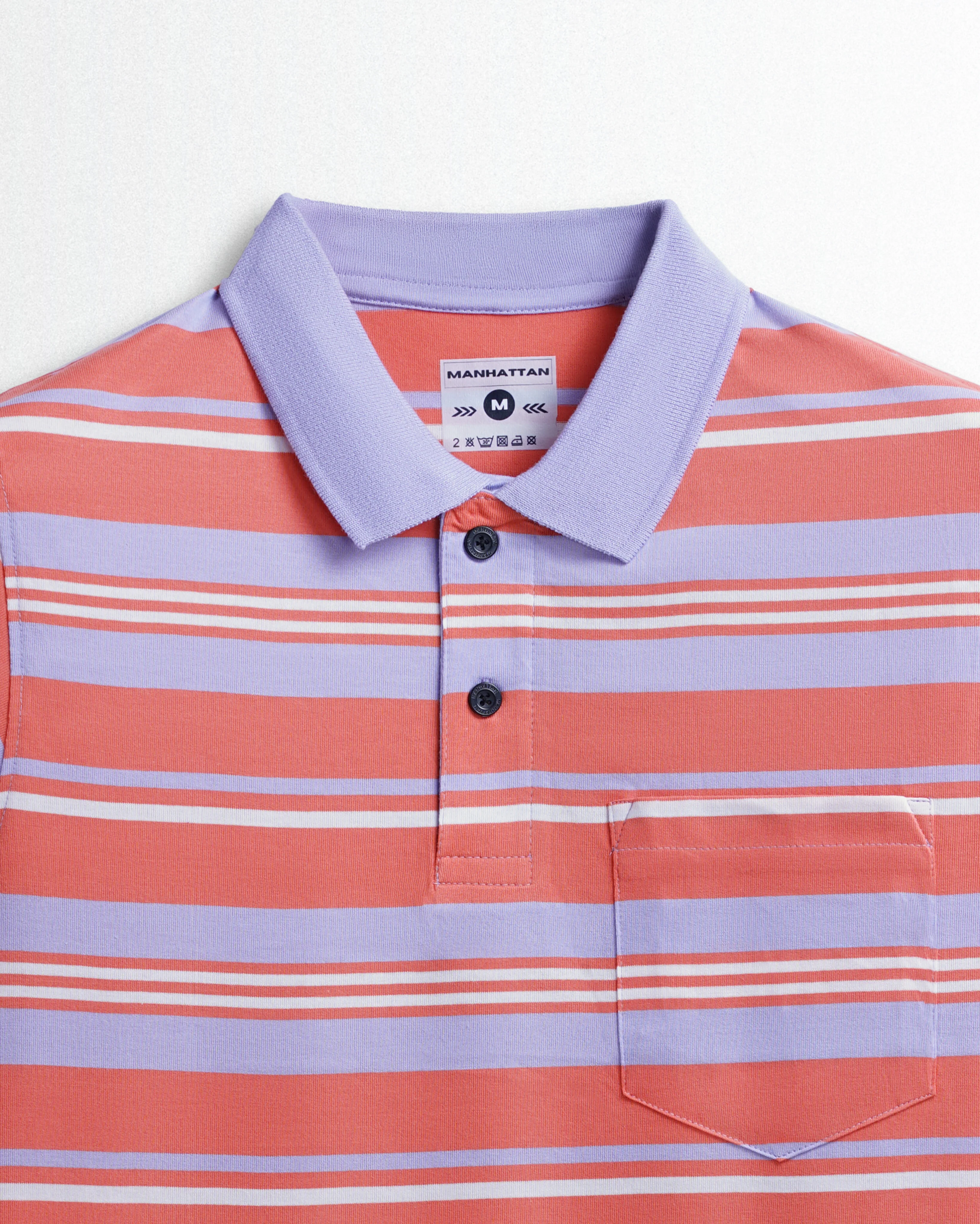 Premium Cotton Multi Striped Polo Pocket (Orange/Blue Stripes) - Image 2