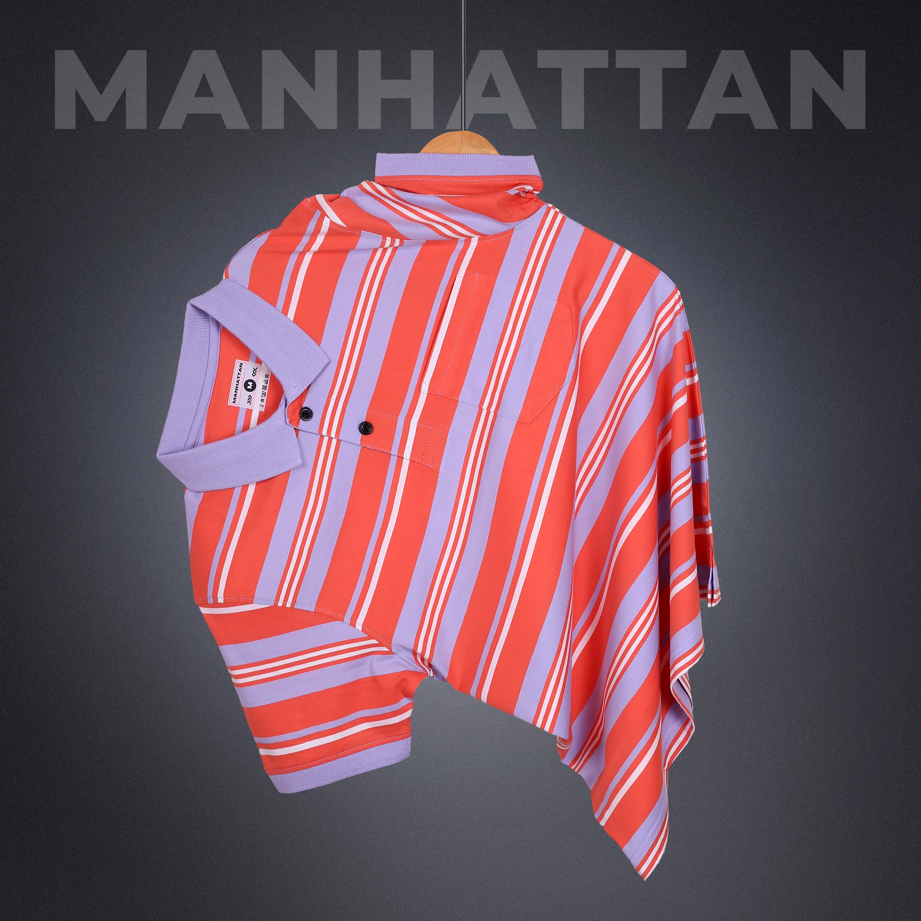 Premium Cotton Multi Striped Polo Pocket (Orange/Blue Stripes) - Image 3