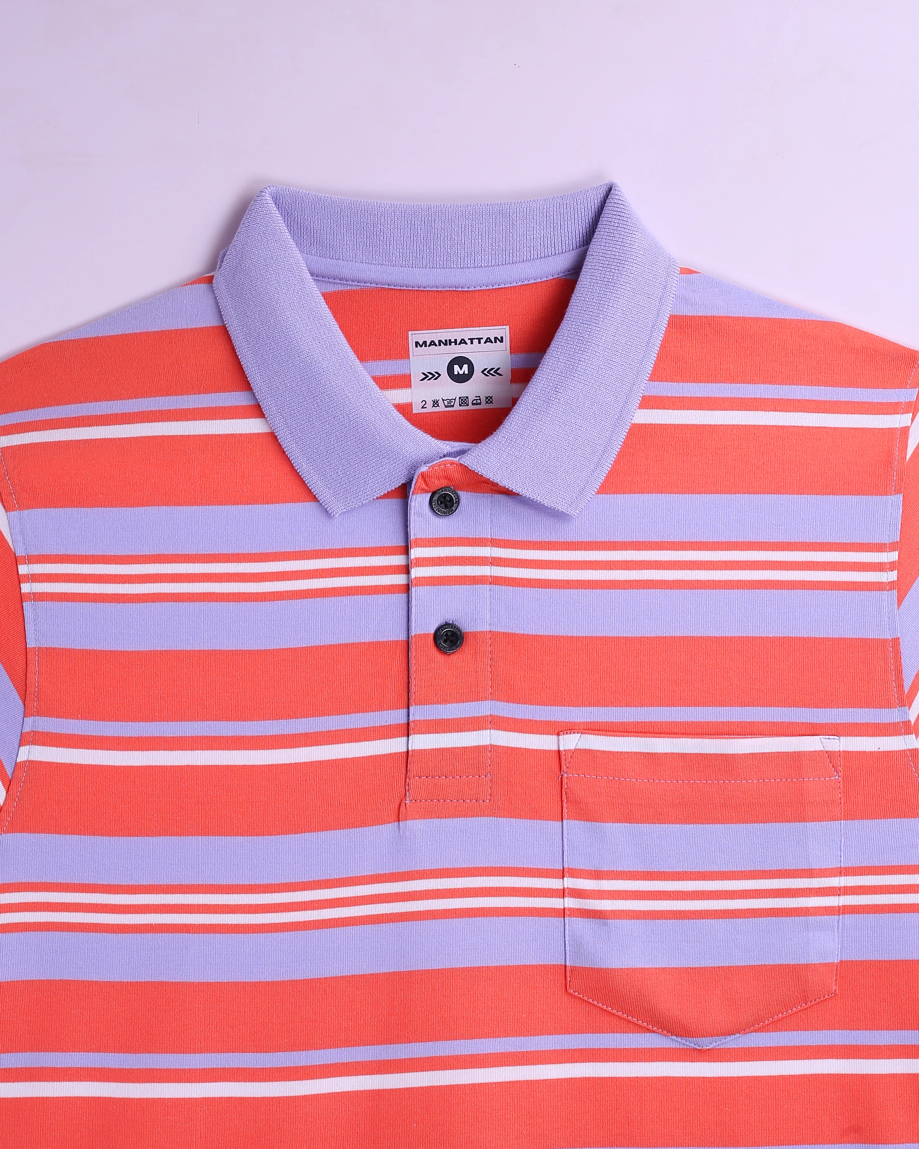 Premium Cotton Multi Striped Polo Pocket (Orange/Blue Stripes) - Image 4