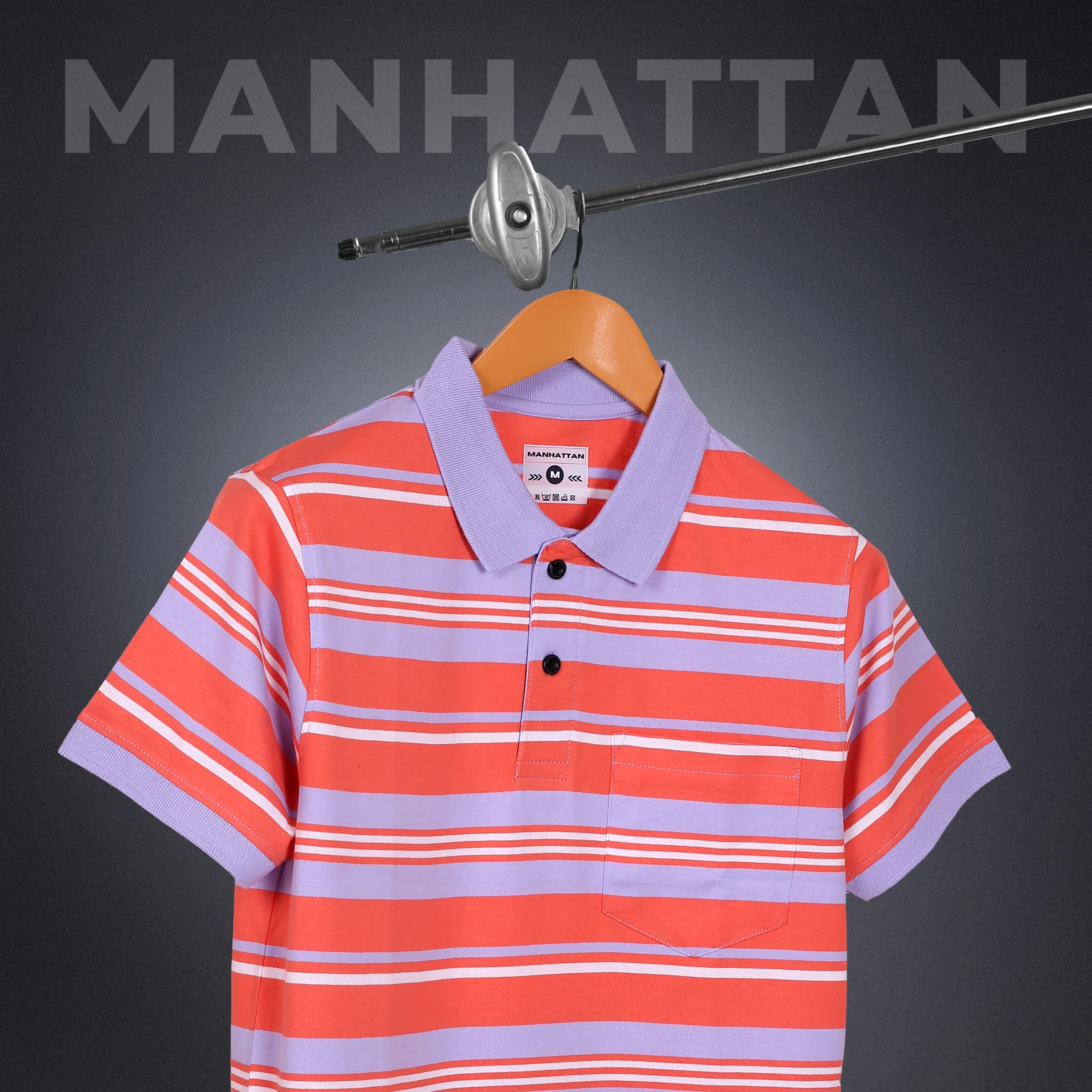 Premium Cotton Multi Striped Polo Pocket (Orange/Blue Stripes) - Image 5