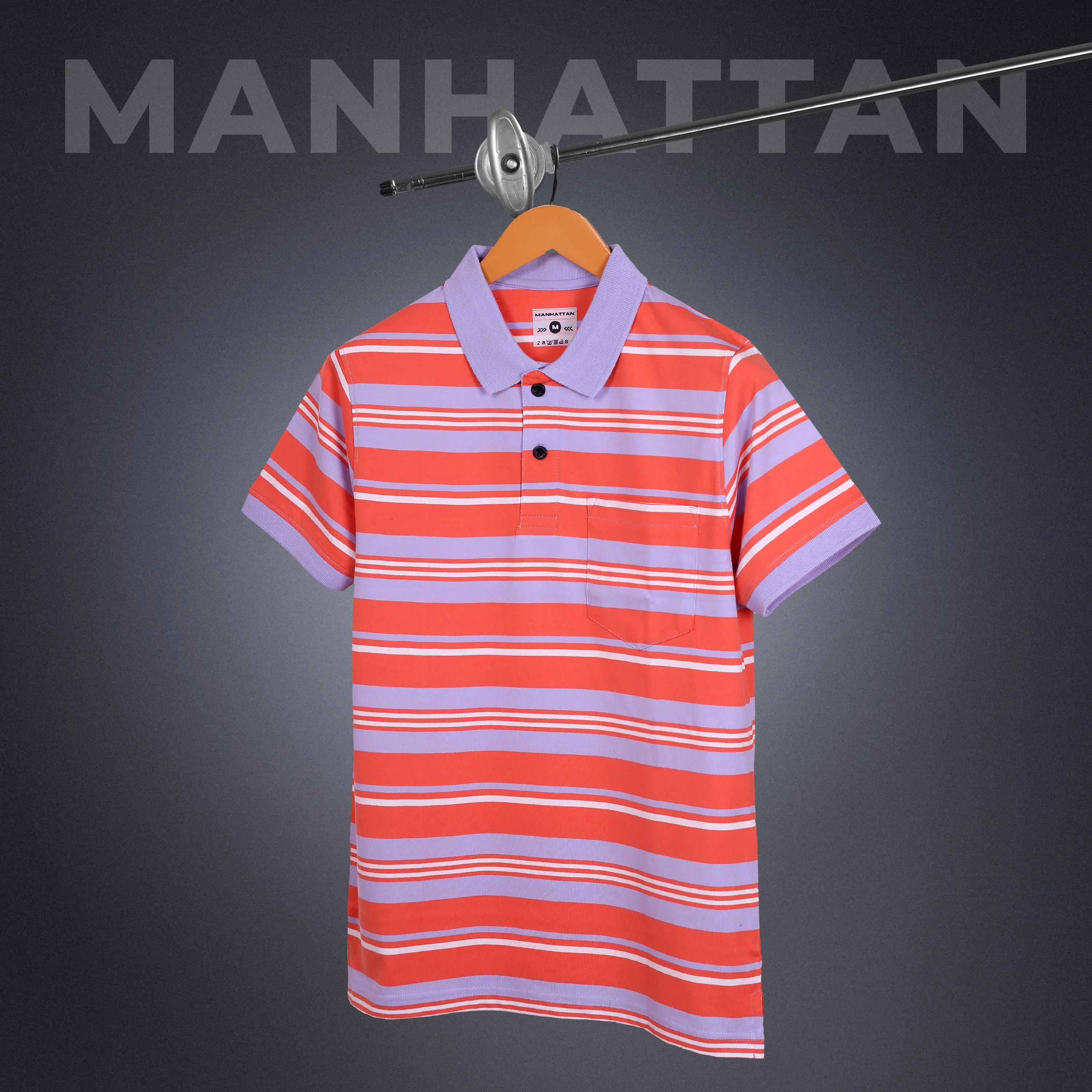 Premium Cotton Multi Striped Polo Pocket (Orange/Blue Stripes) - Image 6