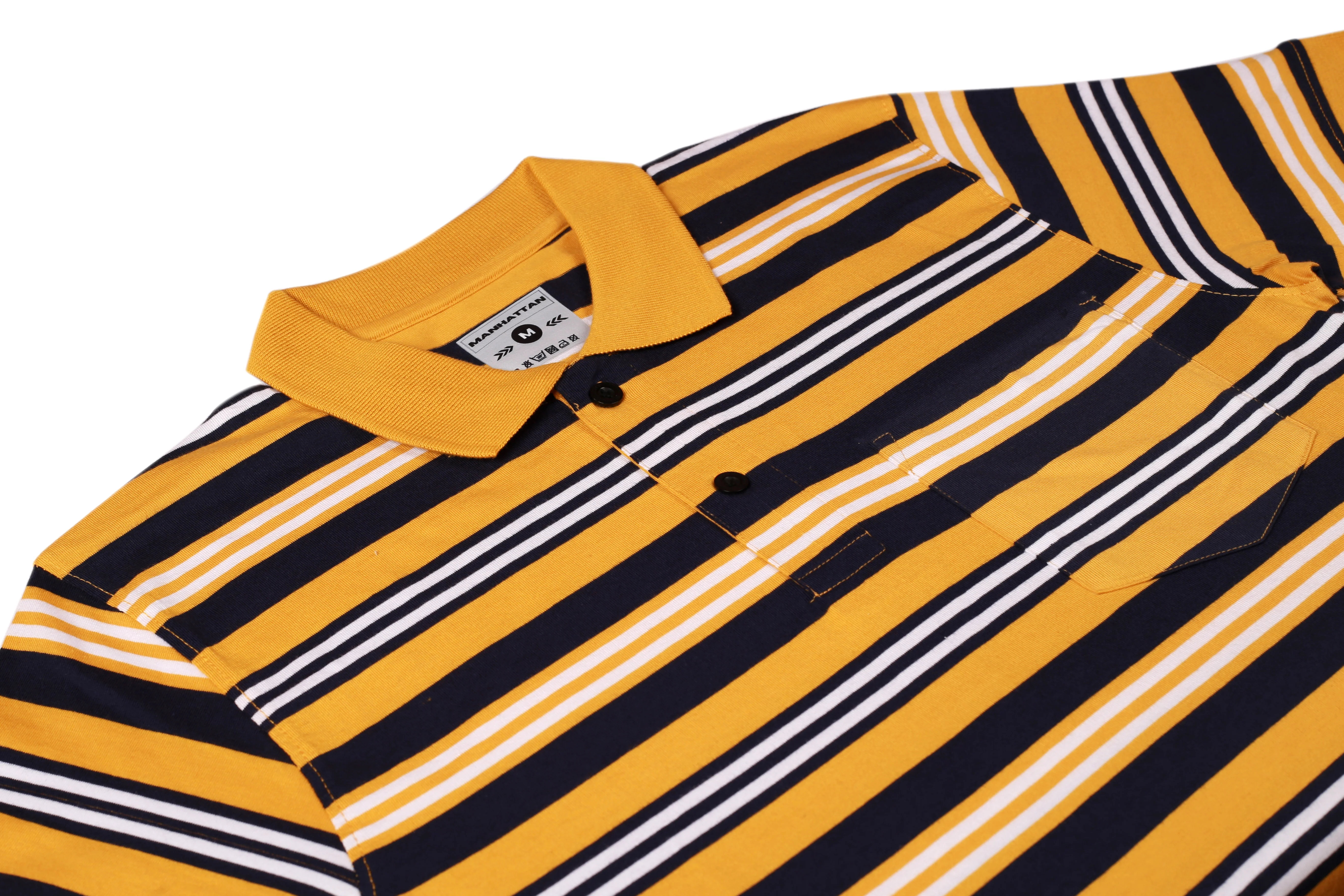 Premium Cotton Multi Striped Polo Pocket (Yellow/Navy/White Stripes) - Image 3