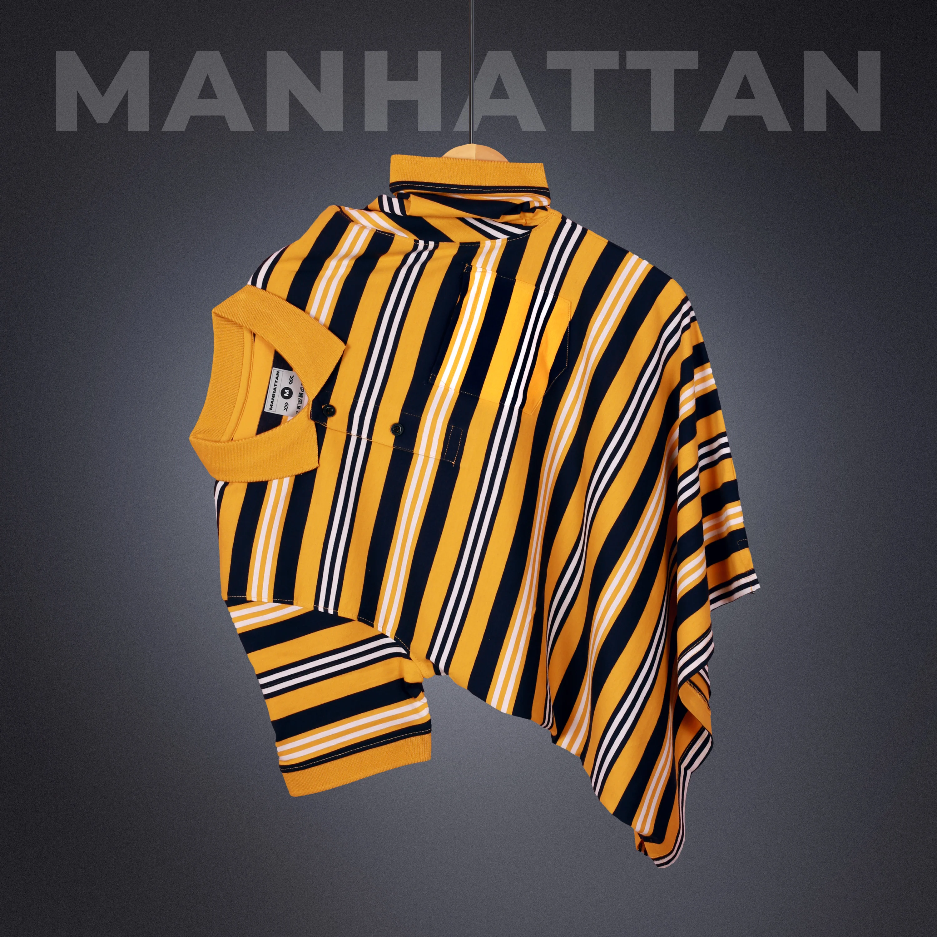 Premium Cotton Multi Striped Polo Pocket (Yellow/Navy/White Stripes) - Image 4