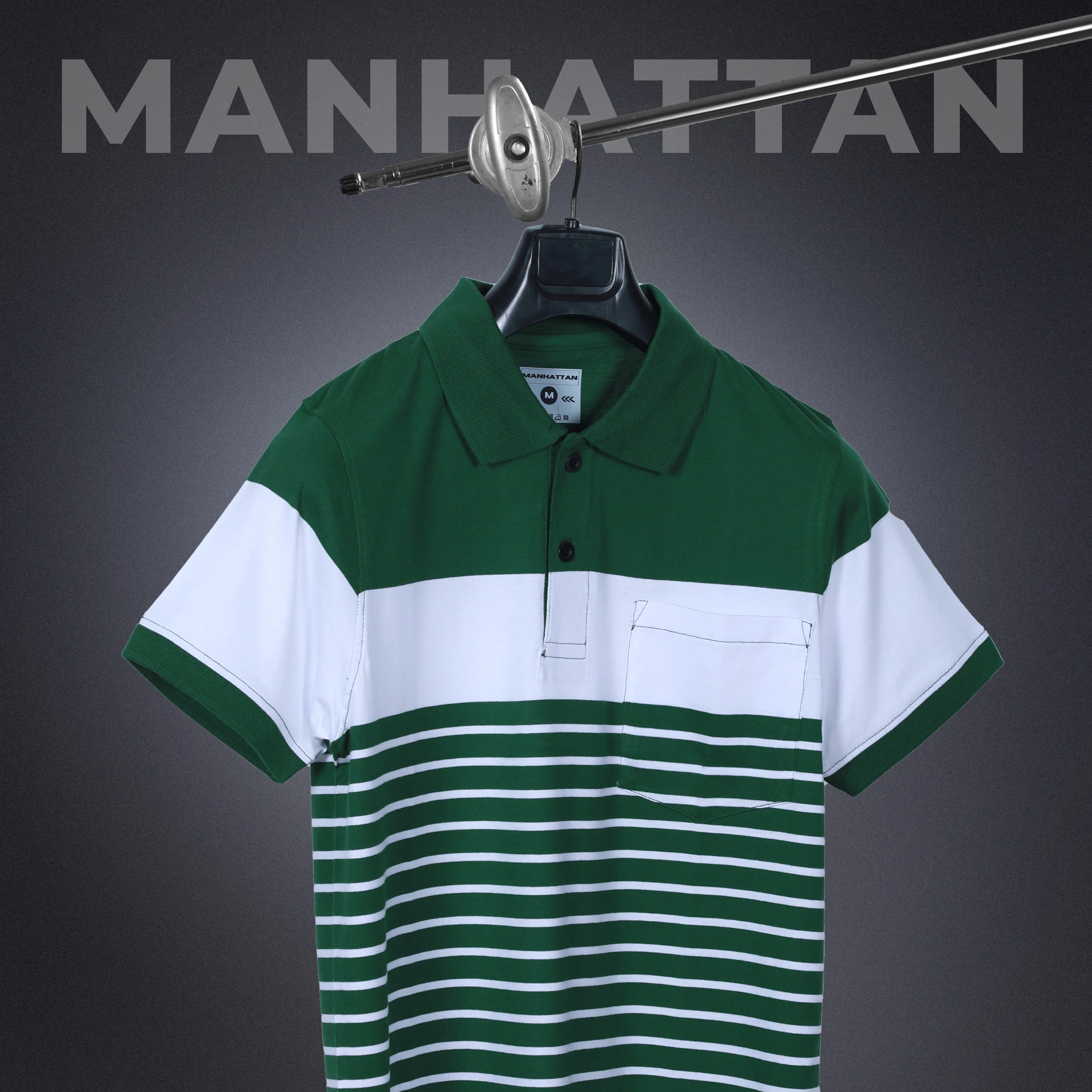 Premium Cotton Pin Striped Polo Pocket (Green/White Stripes) - Image 3