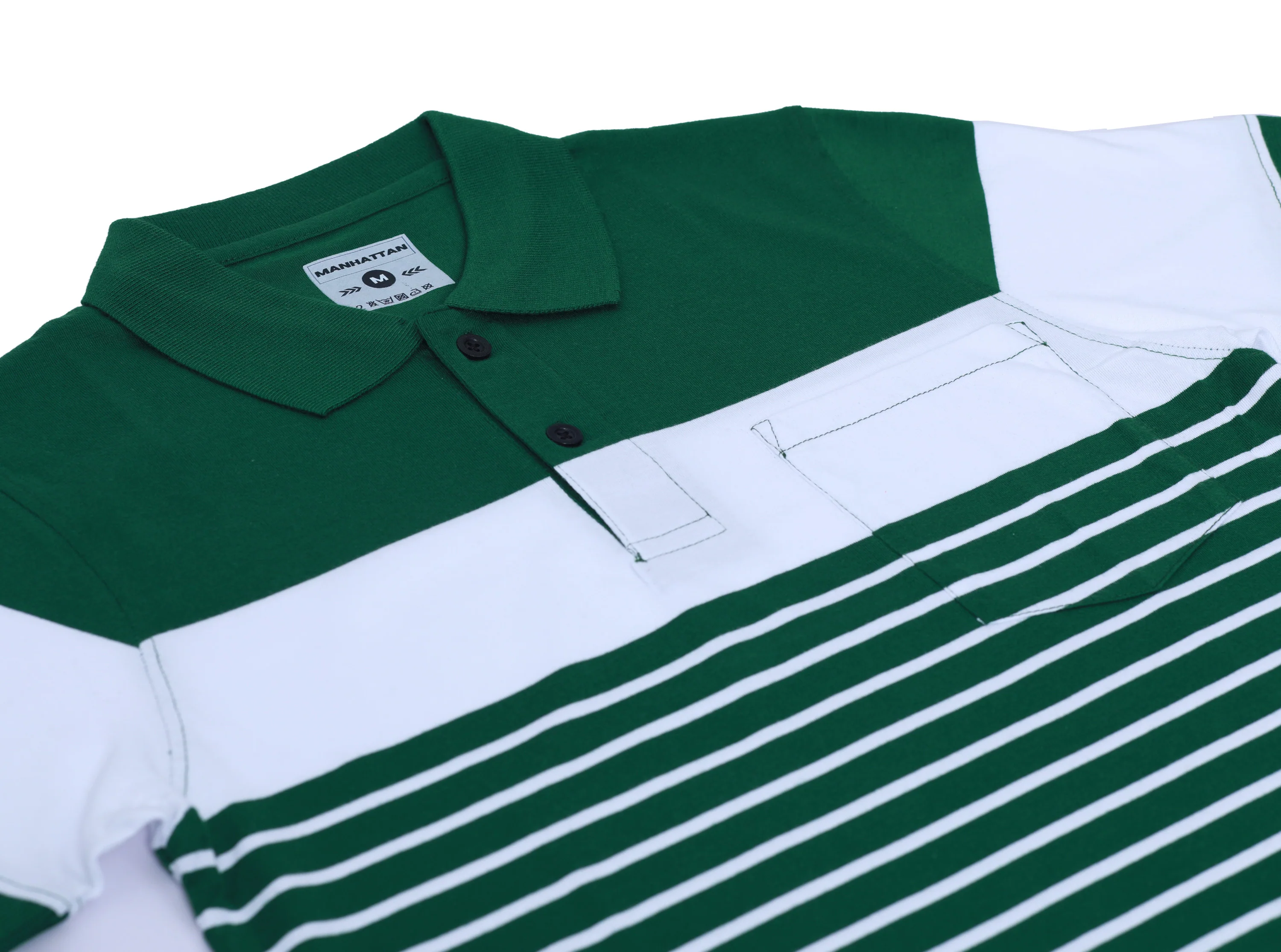 Premium Cotton Pin Striped Polo Pocket (Green/White Stripes) - Image 4