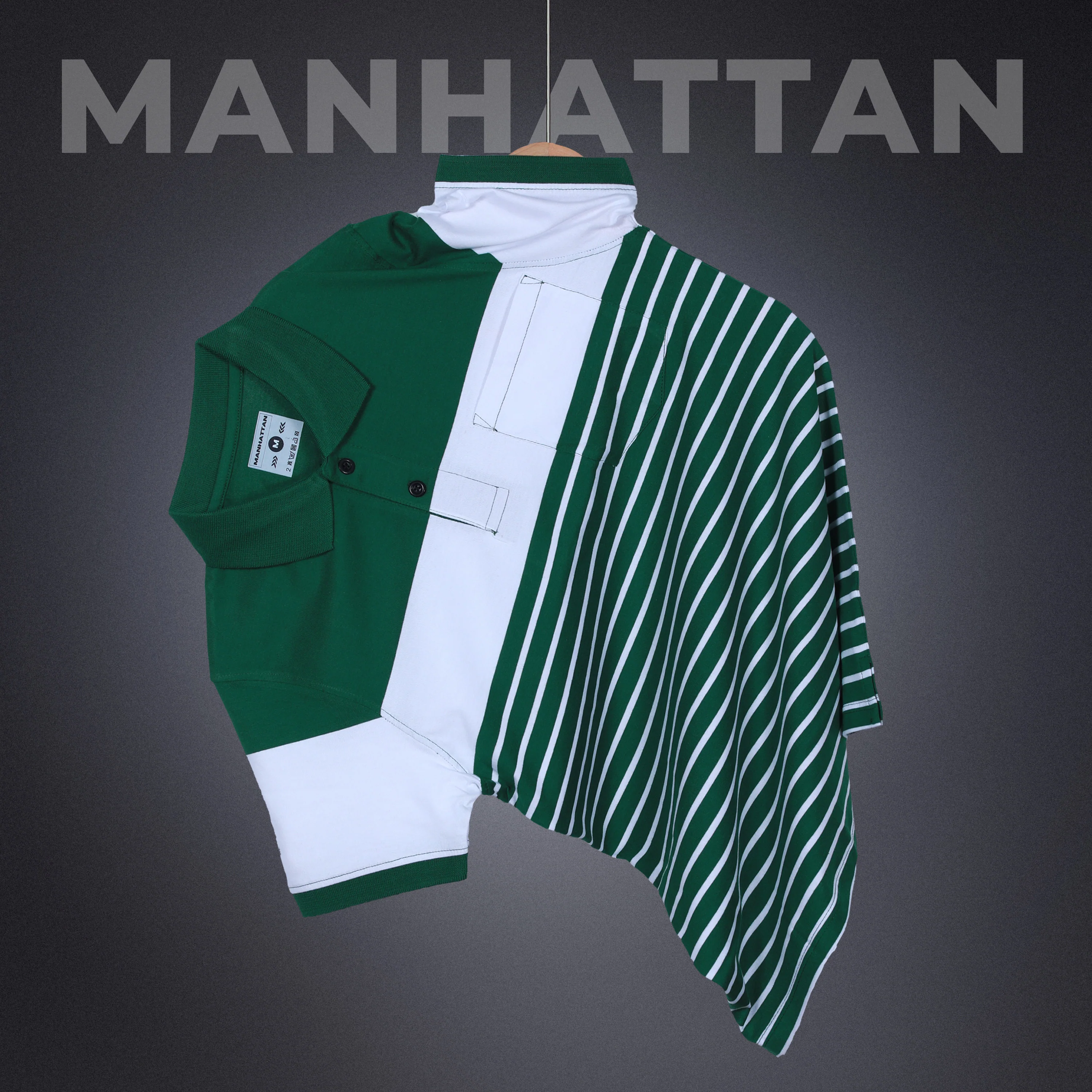 Premium Cotton Pin Striped Polo Pocket (Green/White Stripes) - Image 5