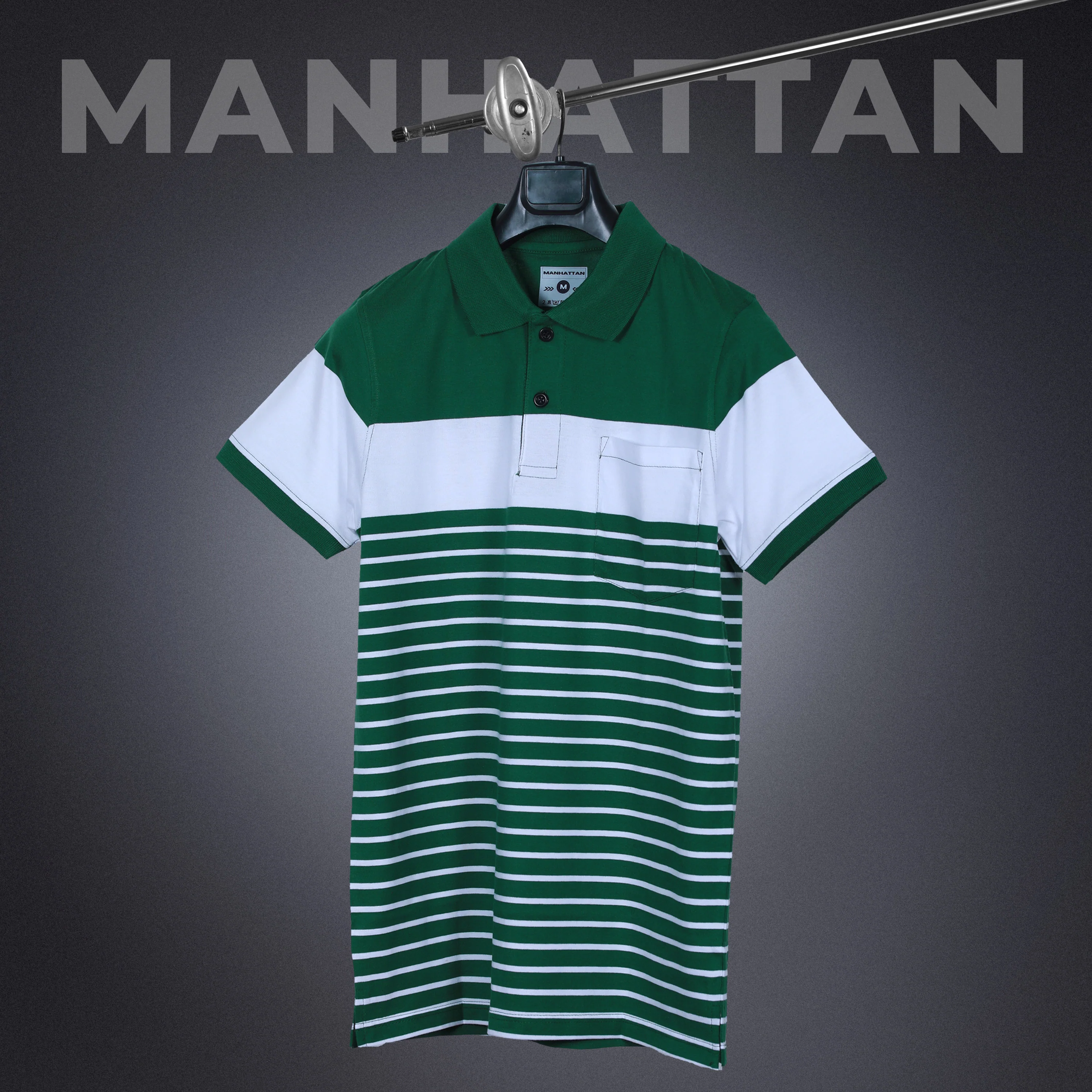 Premium Cotton Pin Striped Polo Pocket (Green/White Stripes) - Image 6