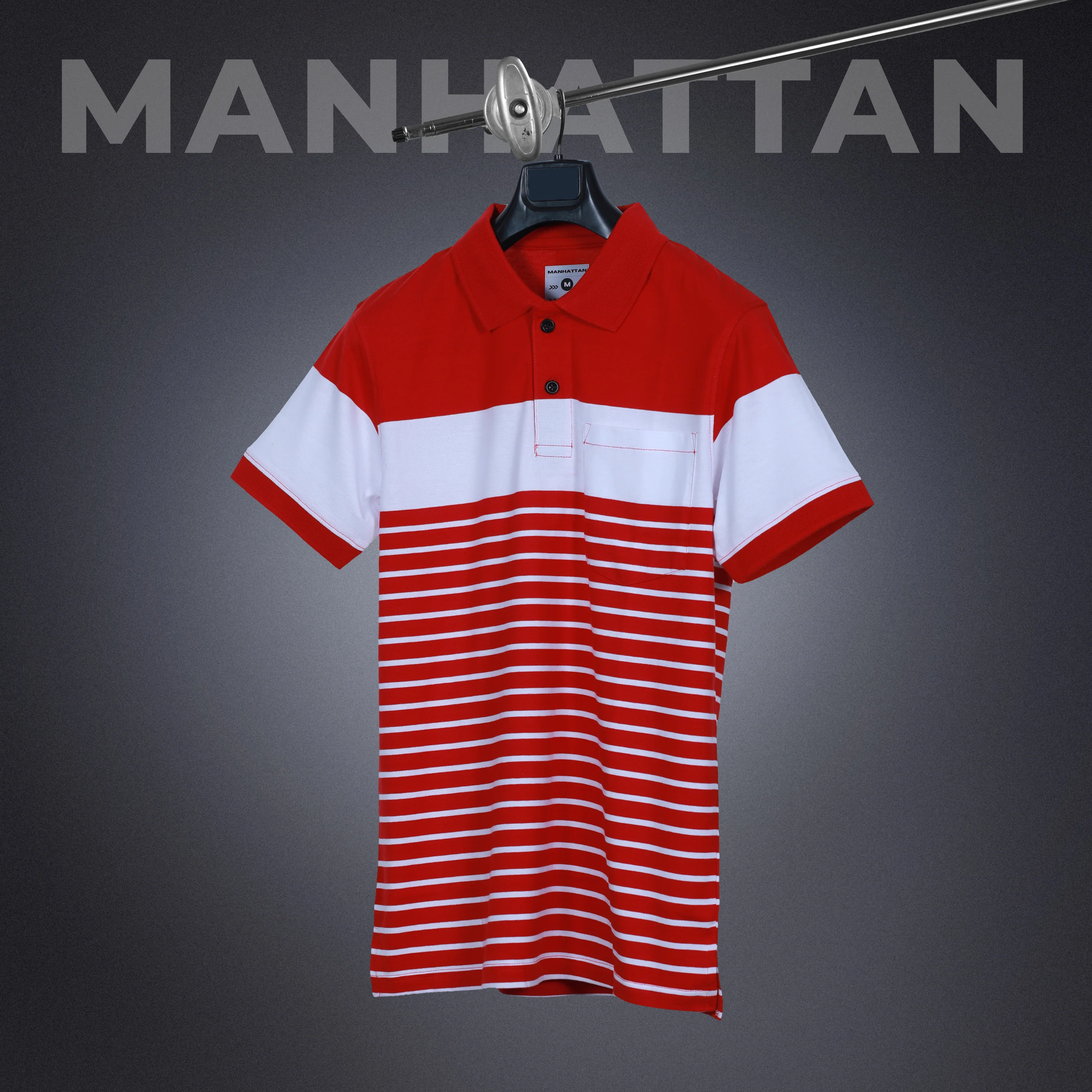 Premium Cotton Pin Striped Polo Pocket (Red/White Stripes) - Image 4