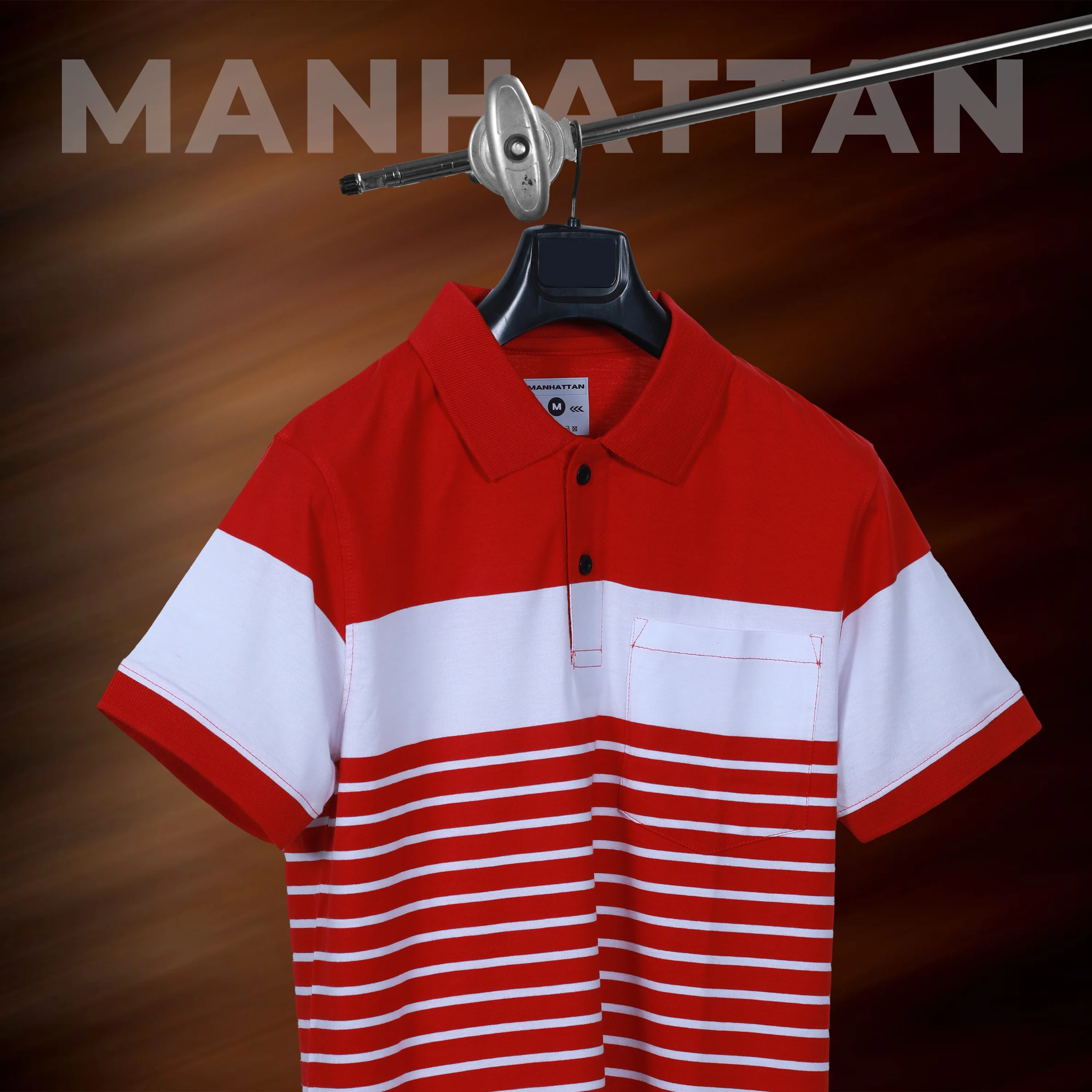 Premium Cotton Pin Striped Polo Pocket (Red/White Stripes) - Image 5
