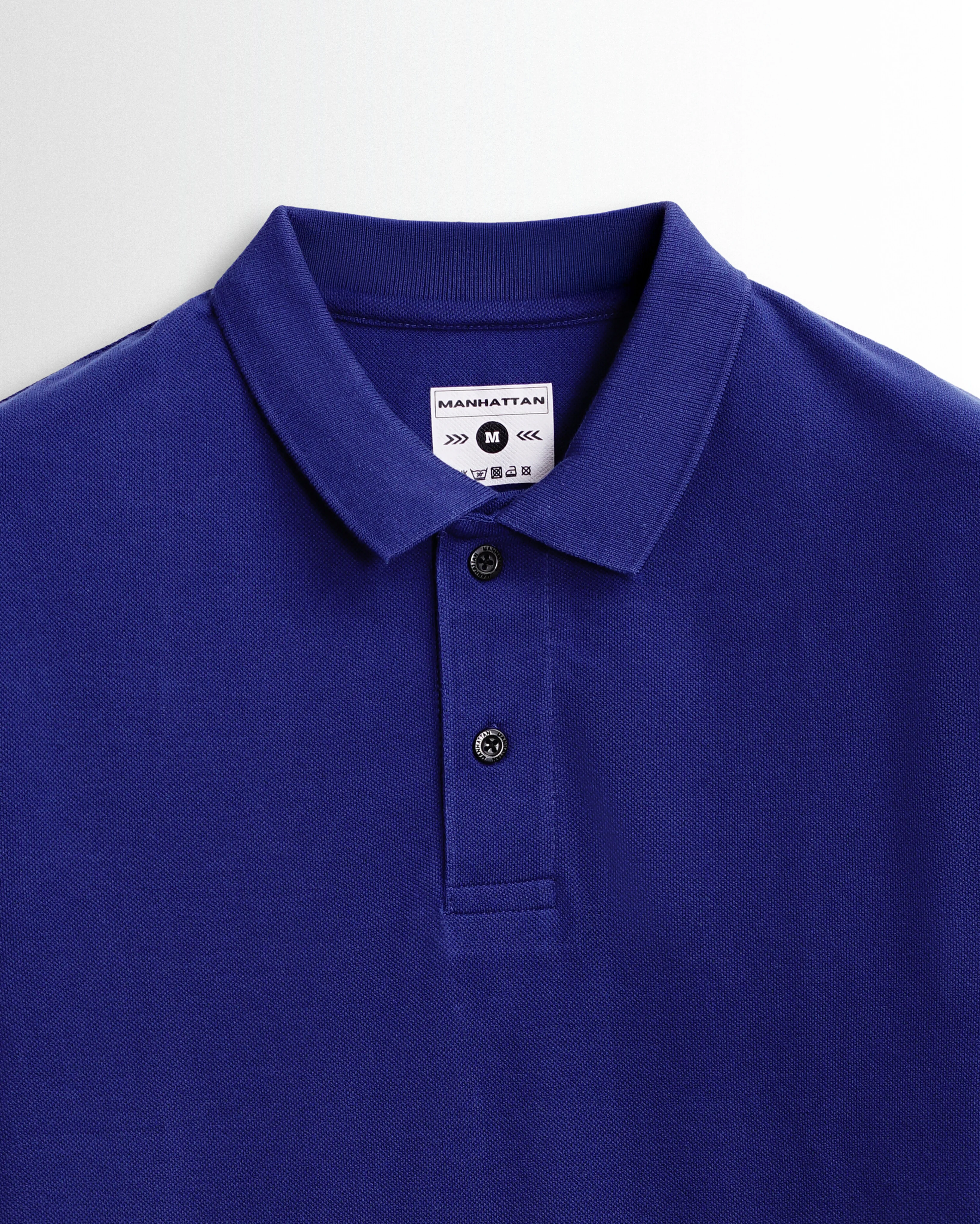 Pure Cotton Polo Plain T Shirts (Azure Blue) Without Pocket - Image 2