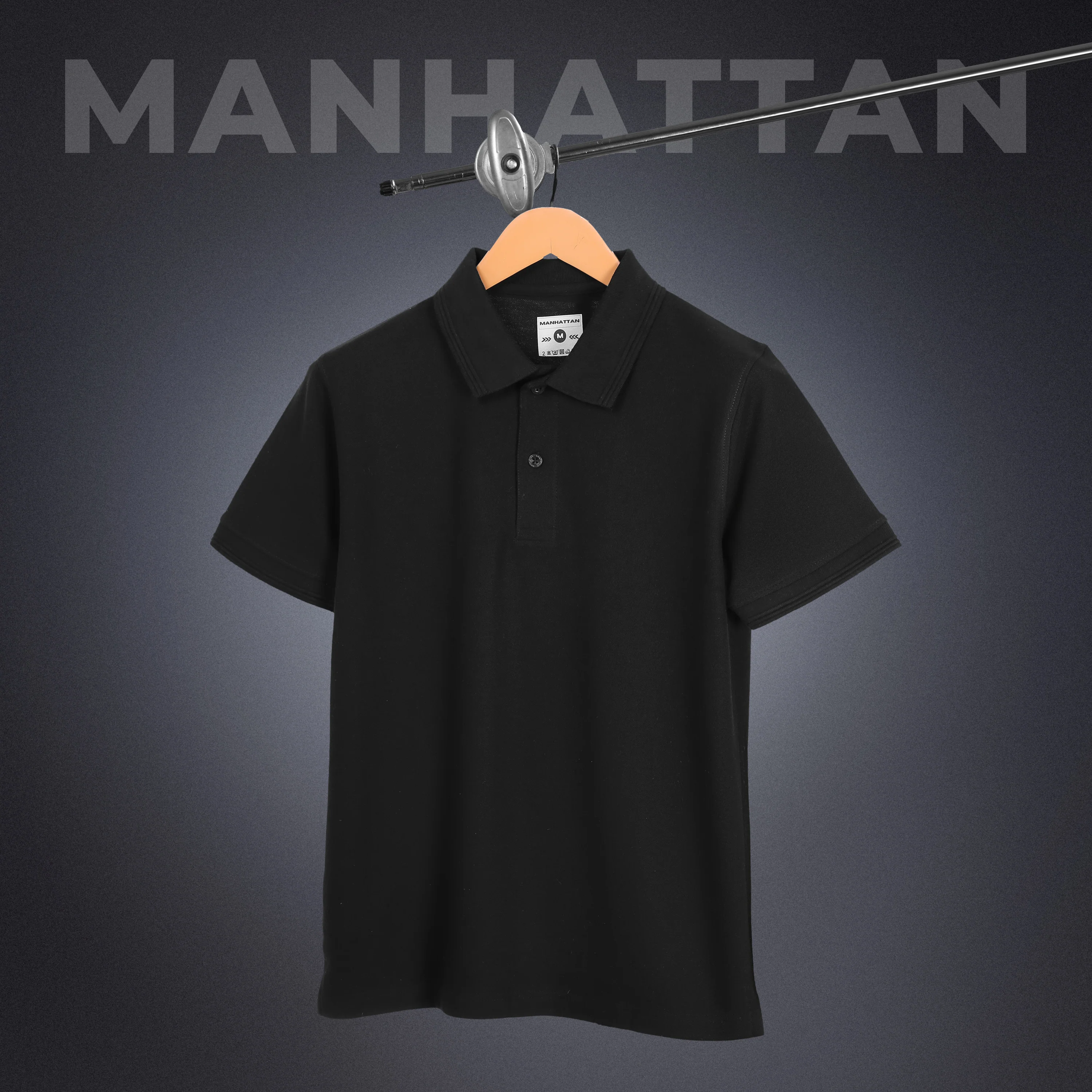 Pure Cotton Polo Plain T Shirts (Black) Without Pocket - Image 3