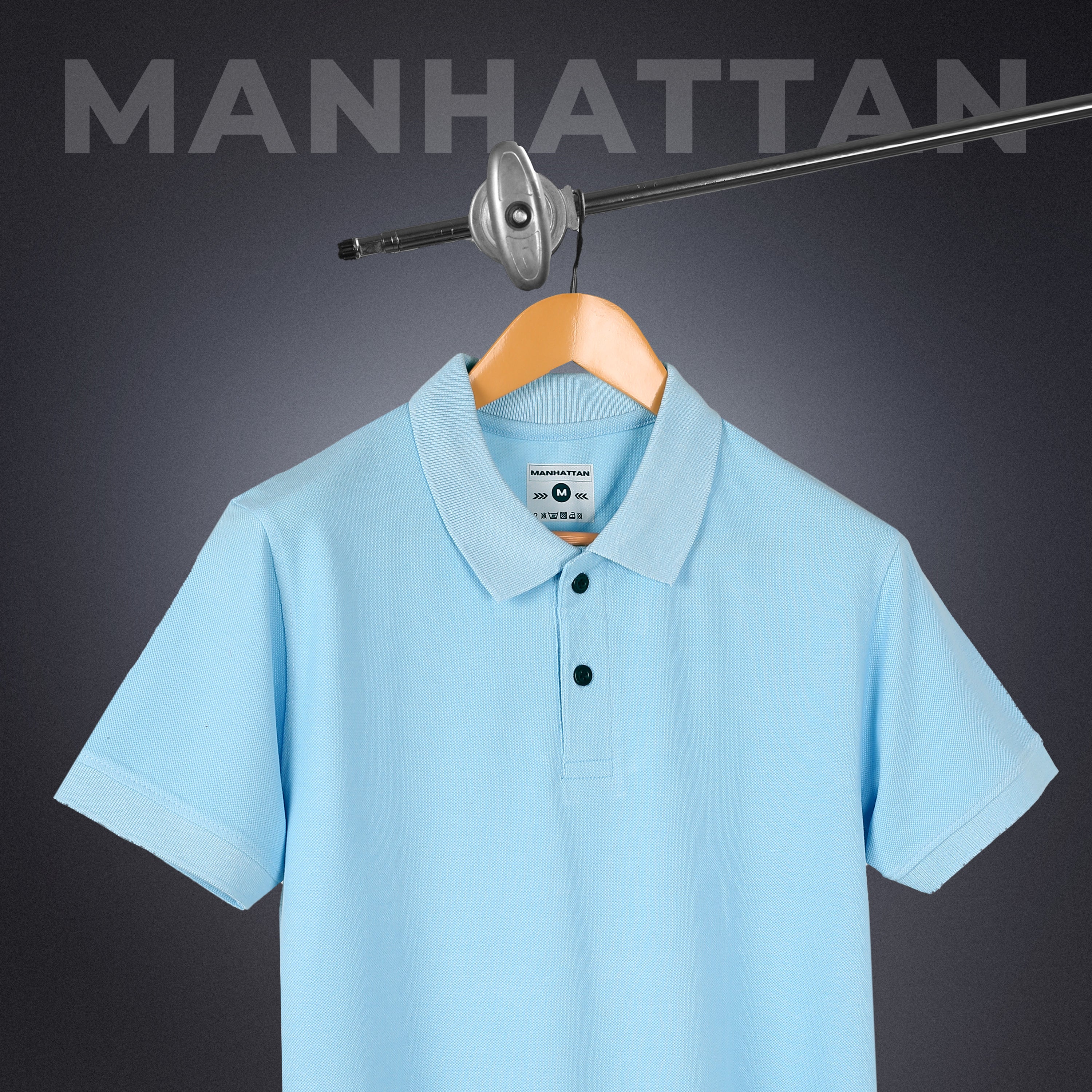 Pure Cotton Polo Plain T Shirts (Sky Blue) Without Pocket - Image 3