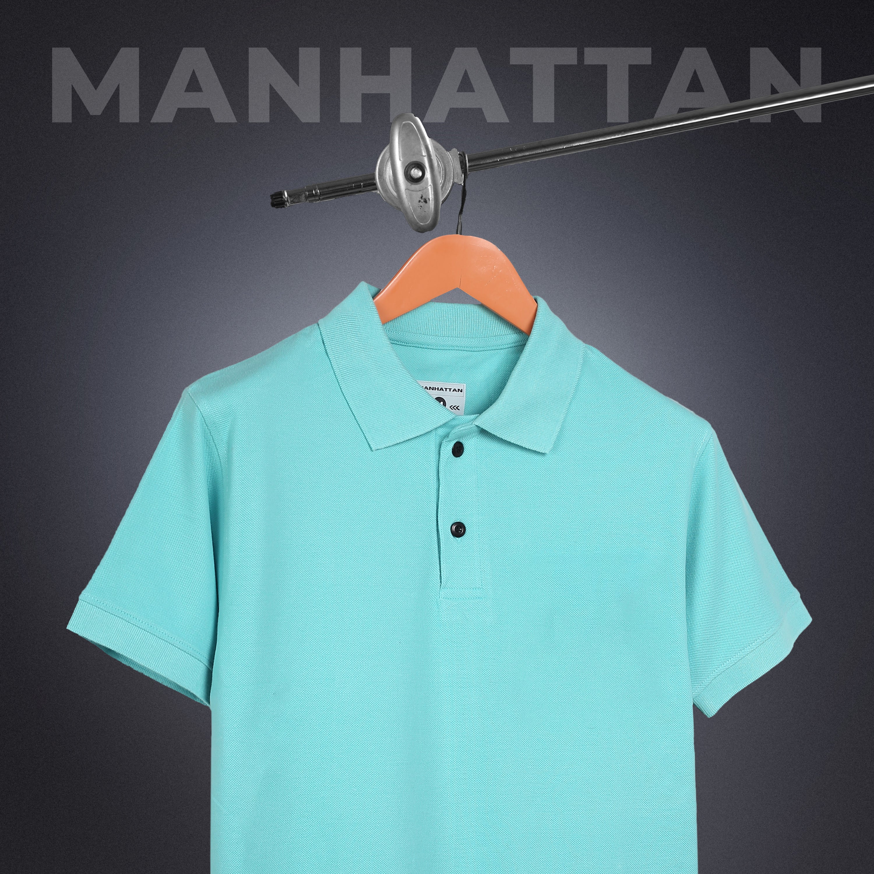 Pure Cotton Polo Plain T Shirts (Mint Blue) Without Pocket - Image 3