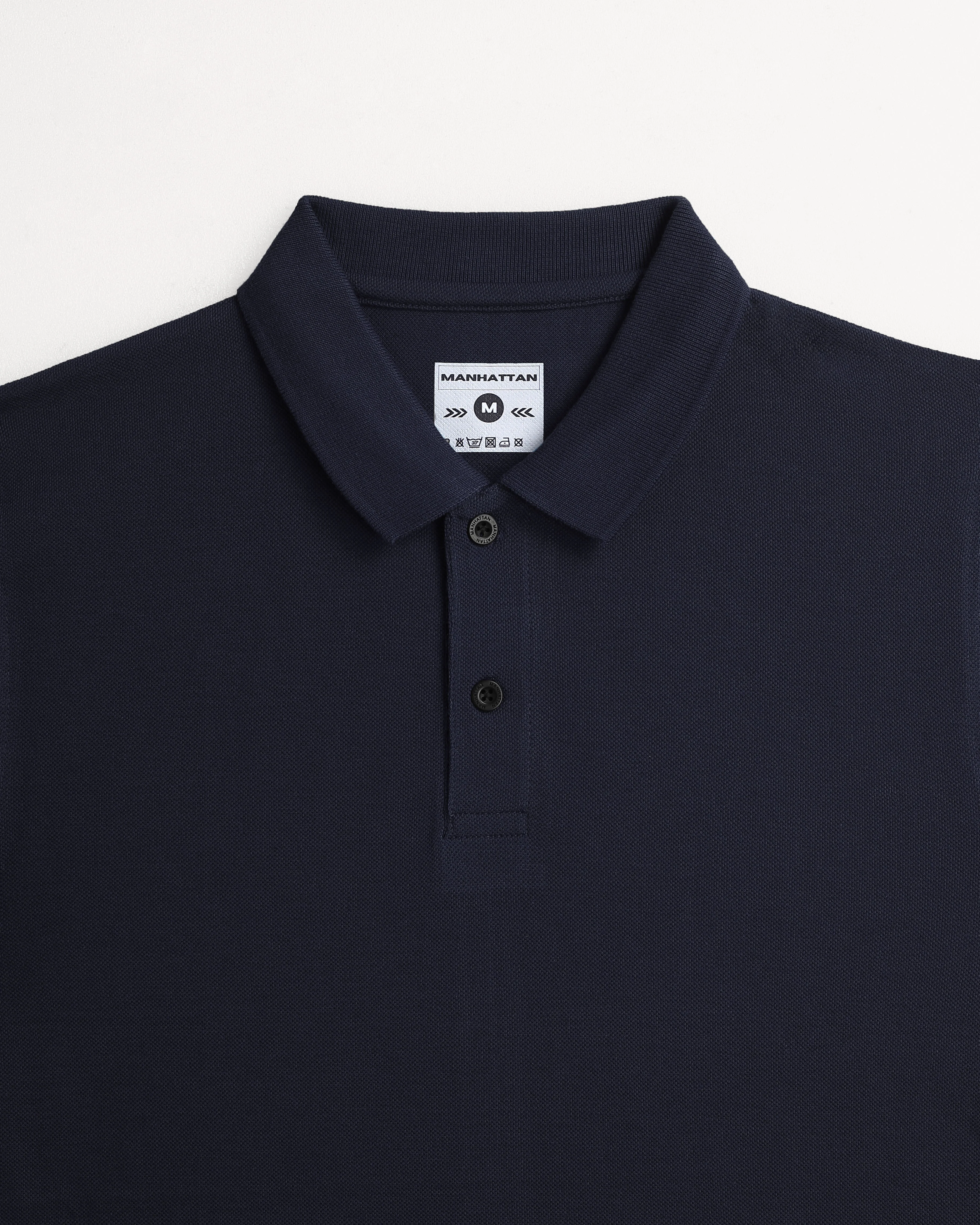 Pure Cotton Polo Plain T Shirts (Navy) Without Pocket - Image 2