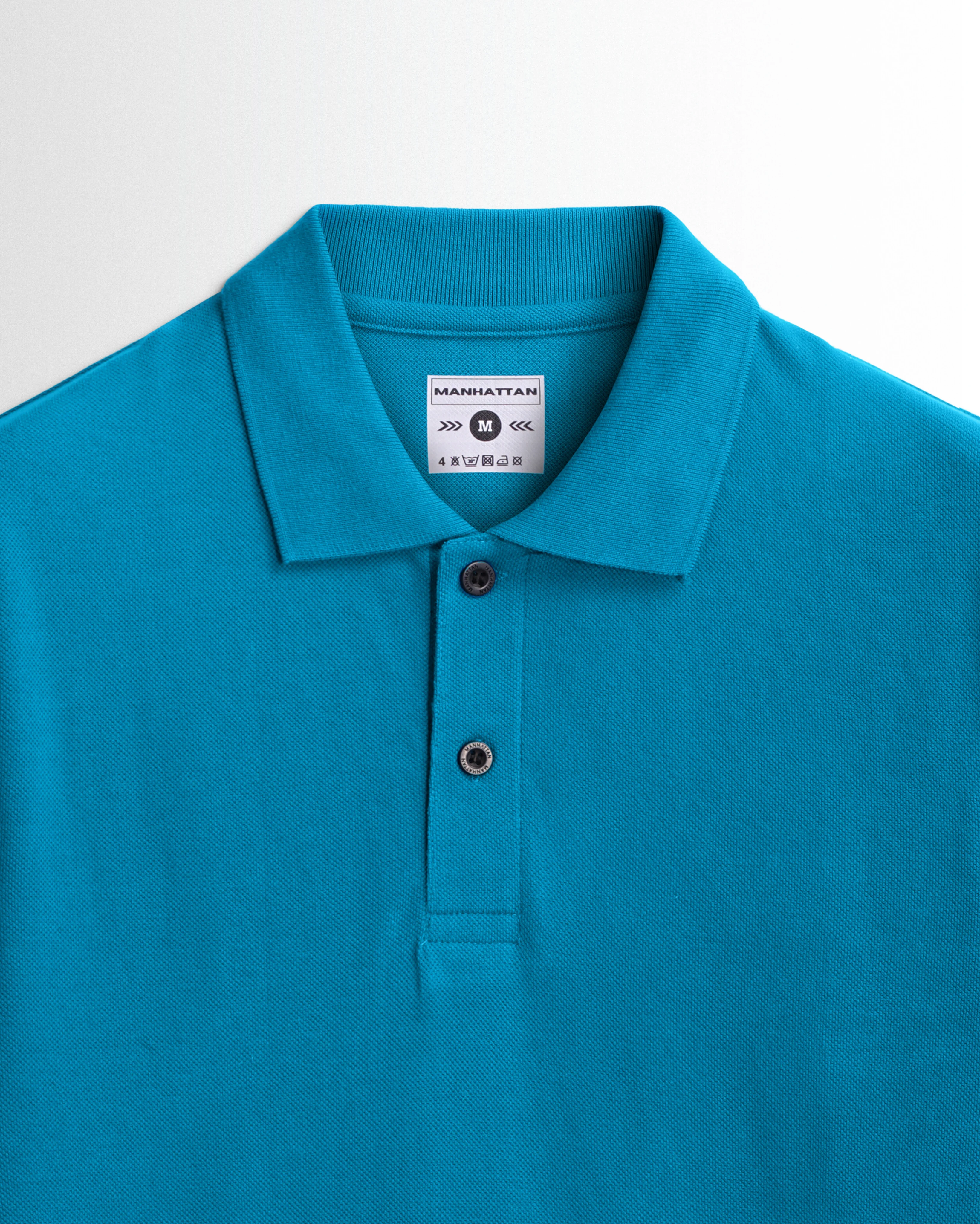 Pure Cotton Polo Plain T Shirts (Turquoise Blue) Without Pocket - Image 2