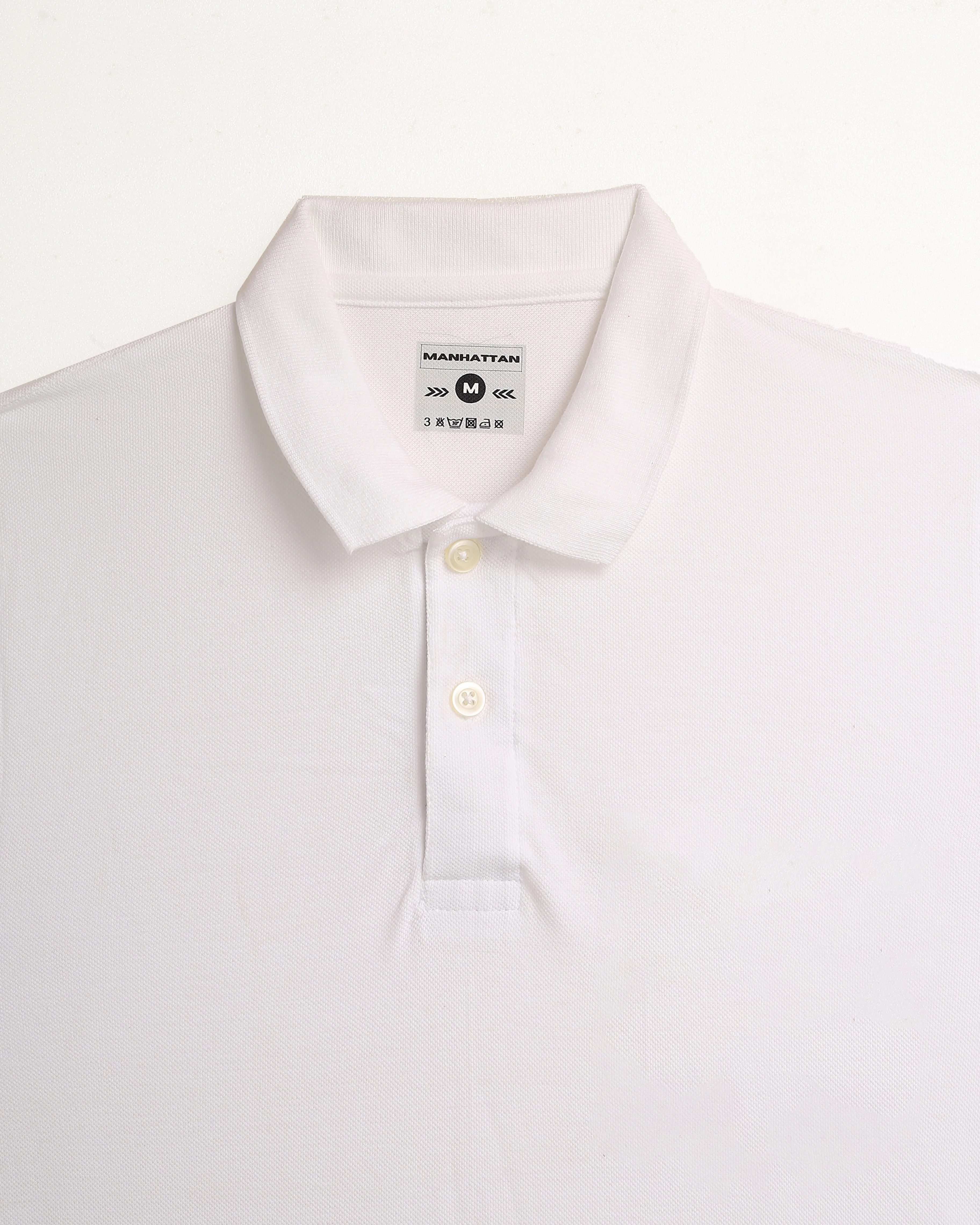 Pure Cotton Polo Plain T Shirts (White) Without Pocket - Image 2