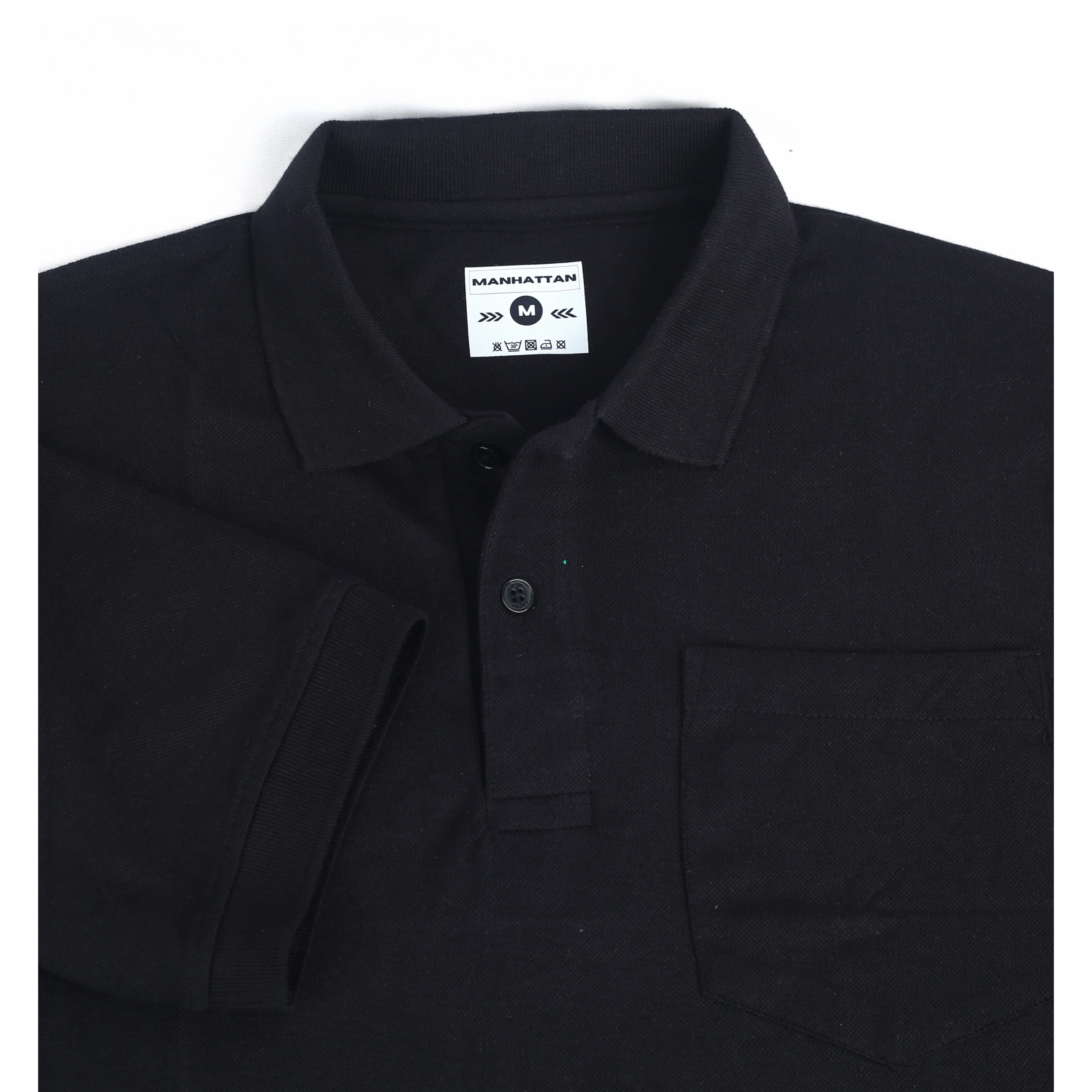 Pure Cotton Polo Pocket T Shirt (Black) - Image 2