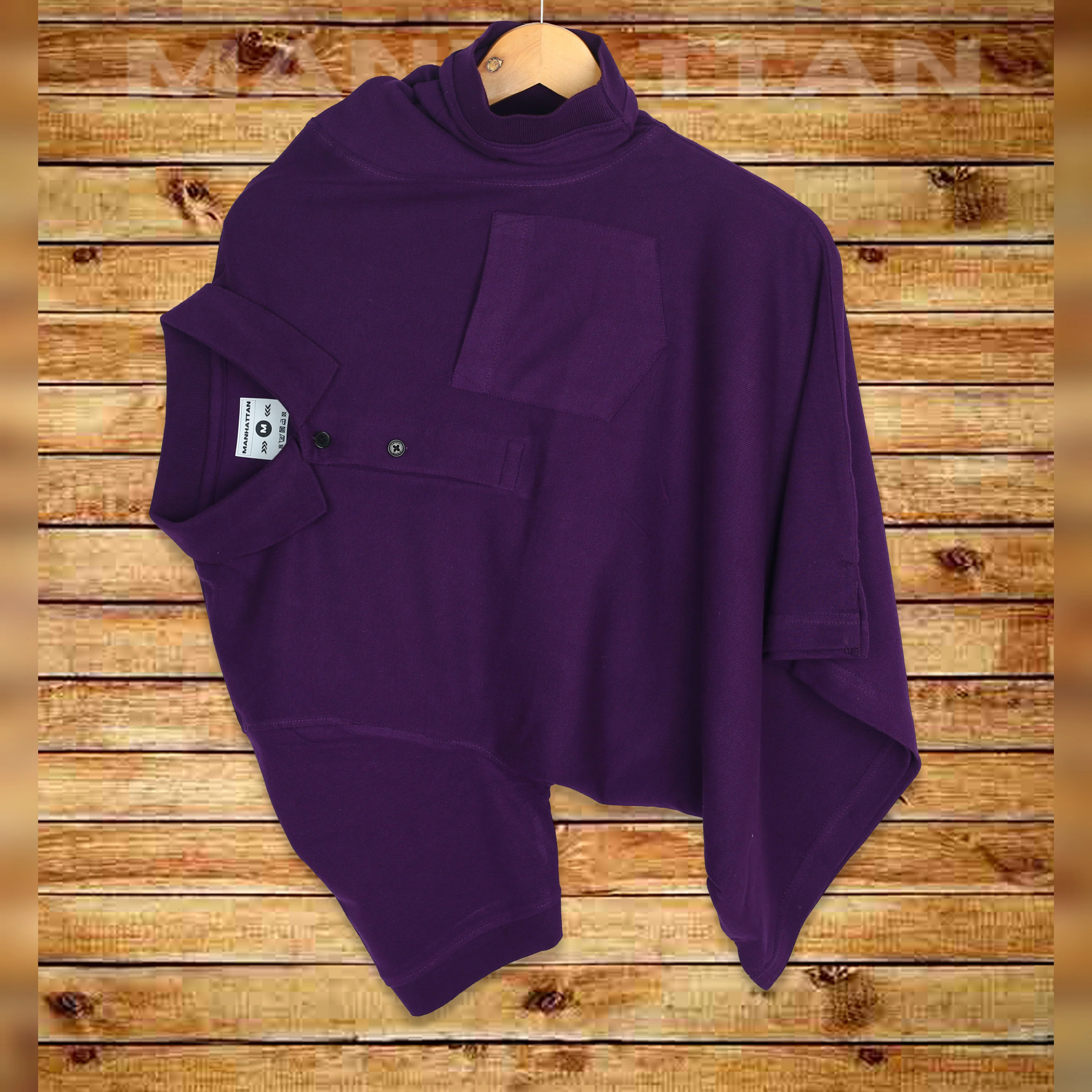 Pure Cotton Polo Pocket T Shirt (Purple) - Image 3