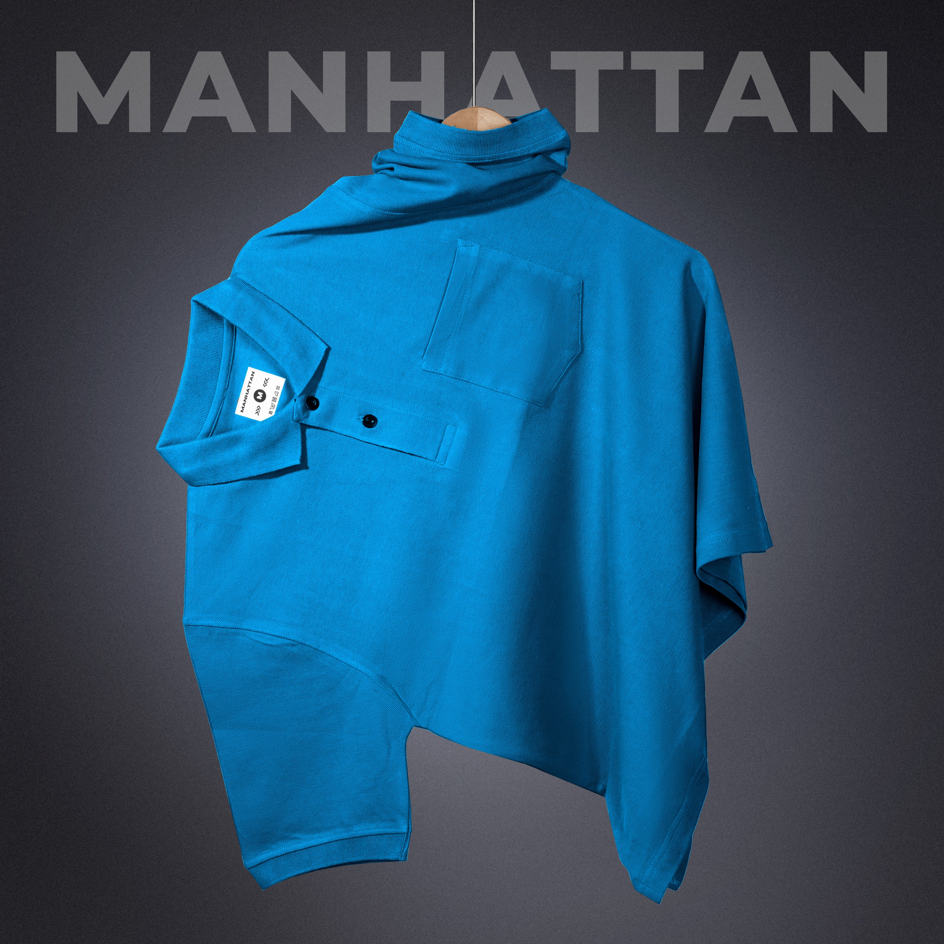 Pure Cotton Polo Pocket T Shirts (Turquoise Blue) - Image 3