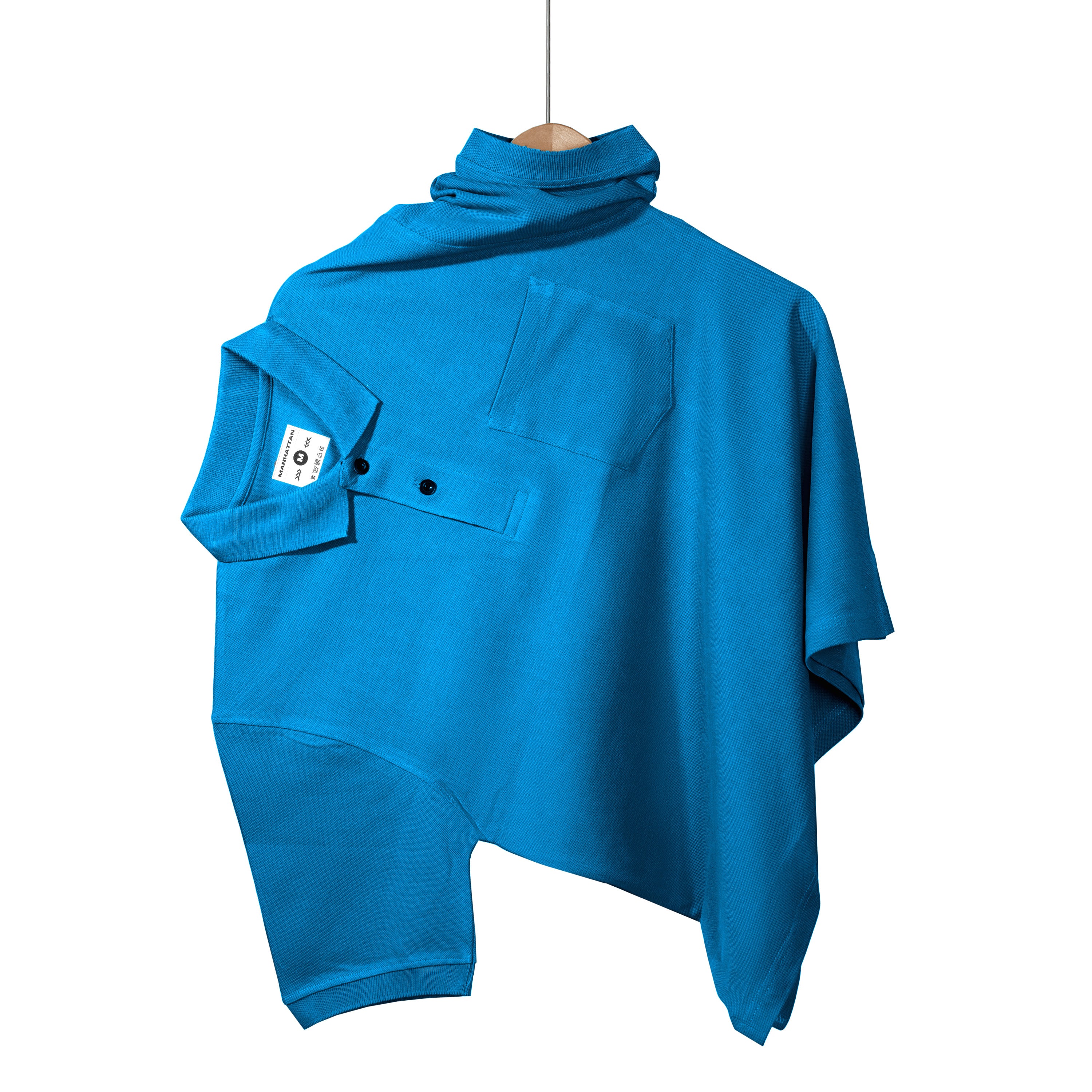 Pure Cotton Polo Pocket T Shirts (Turquoise Blue) - Image 4