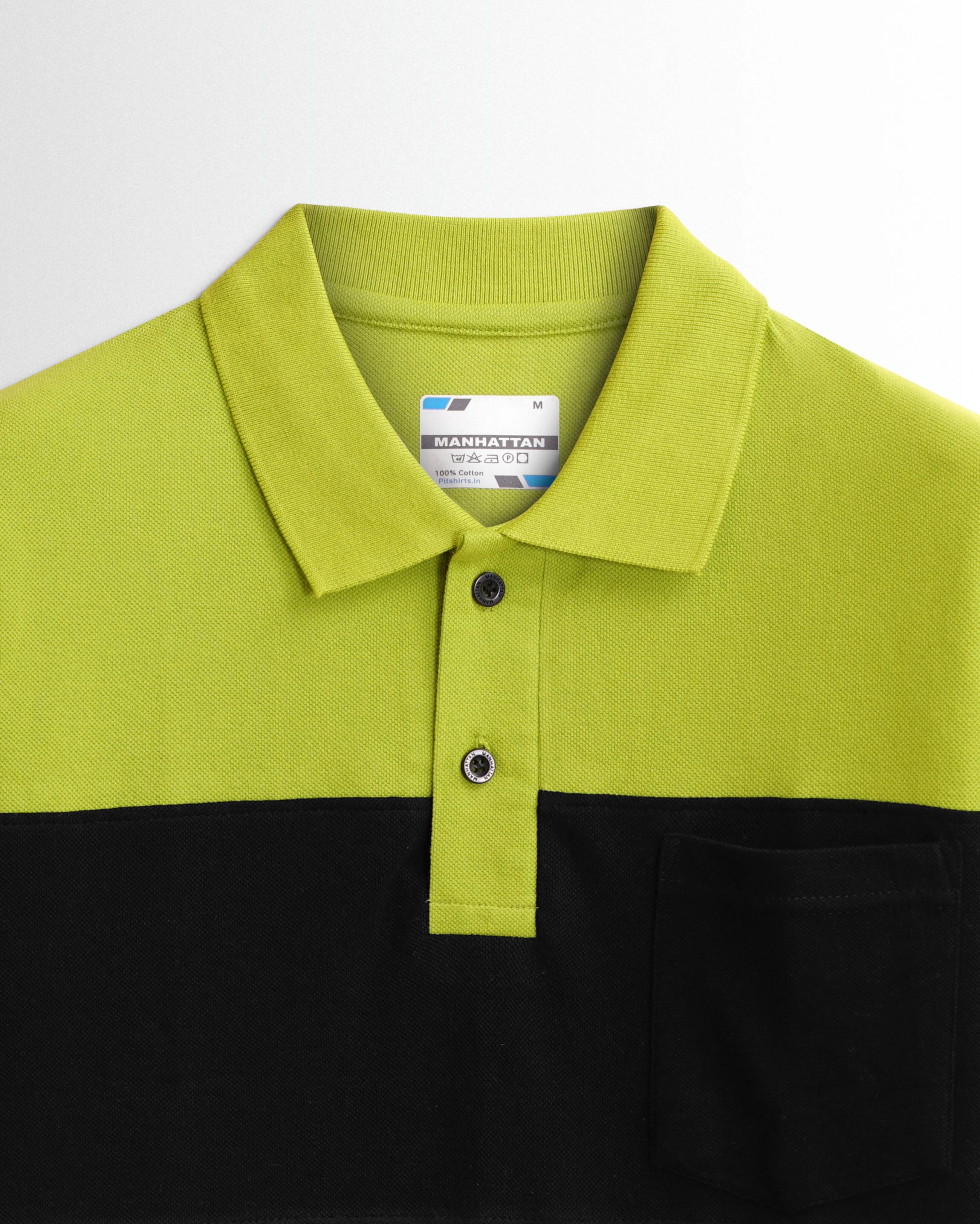 Pure Cotton Polo Pocket T shirts (Apple Green/Black) Cut & Sew - Image 2