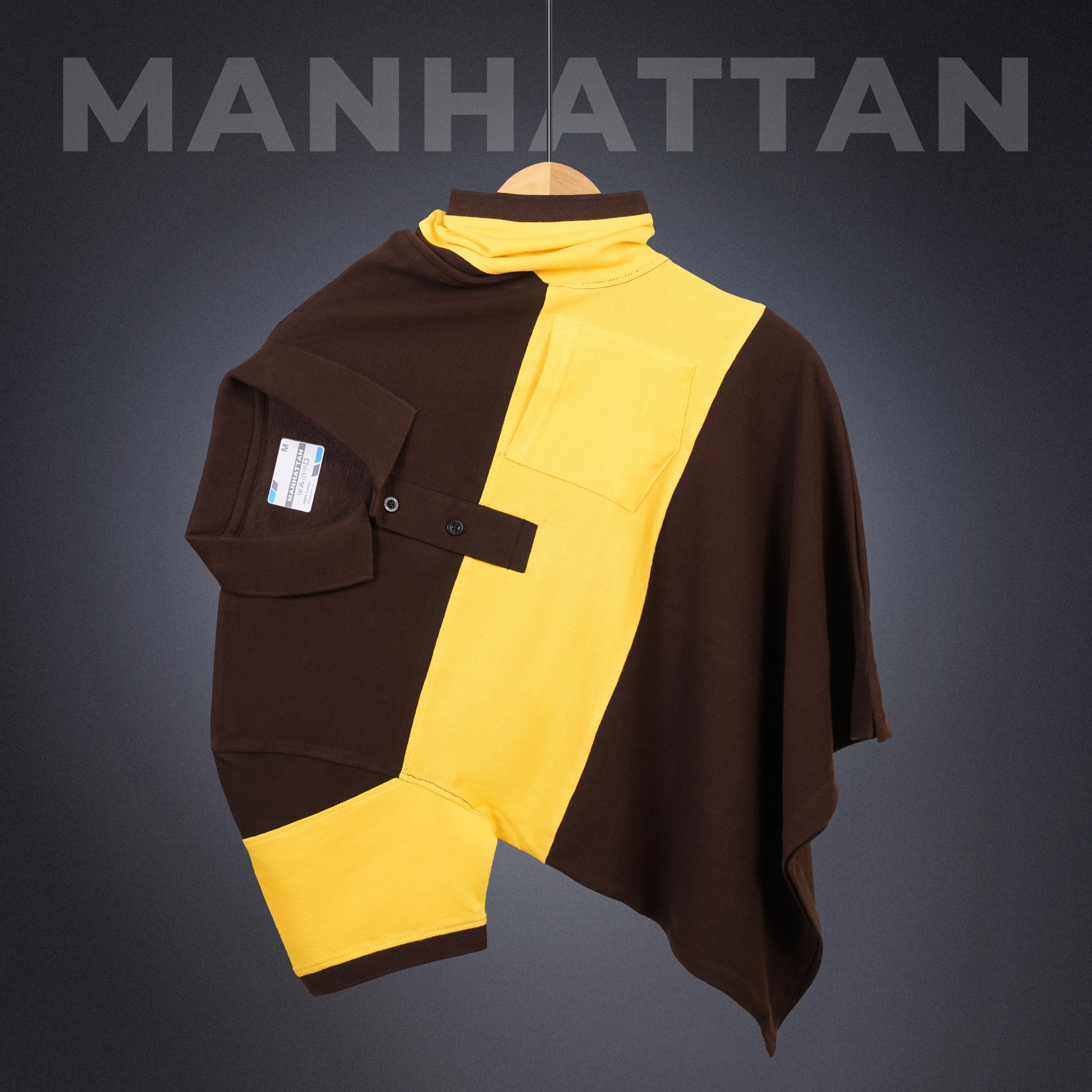 Pure Cotton Polo Pocket T shirts (Coffee Brown/ Yellow) Cut & Sew - Image 3