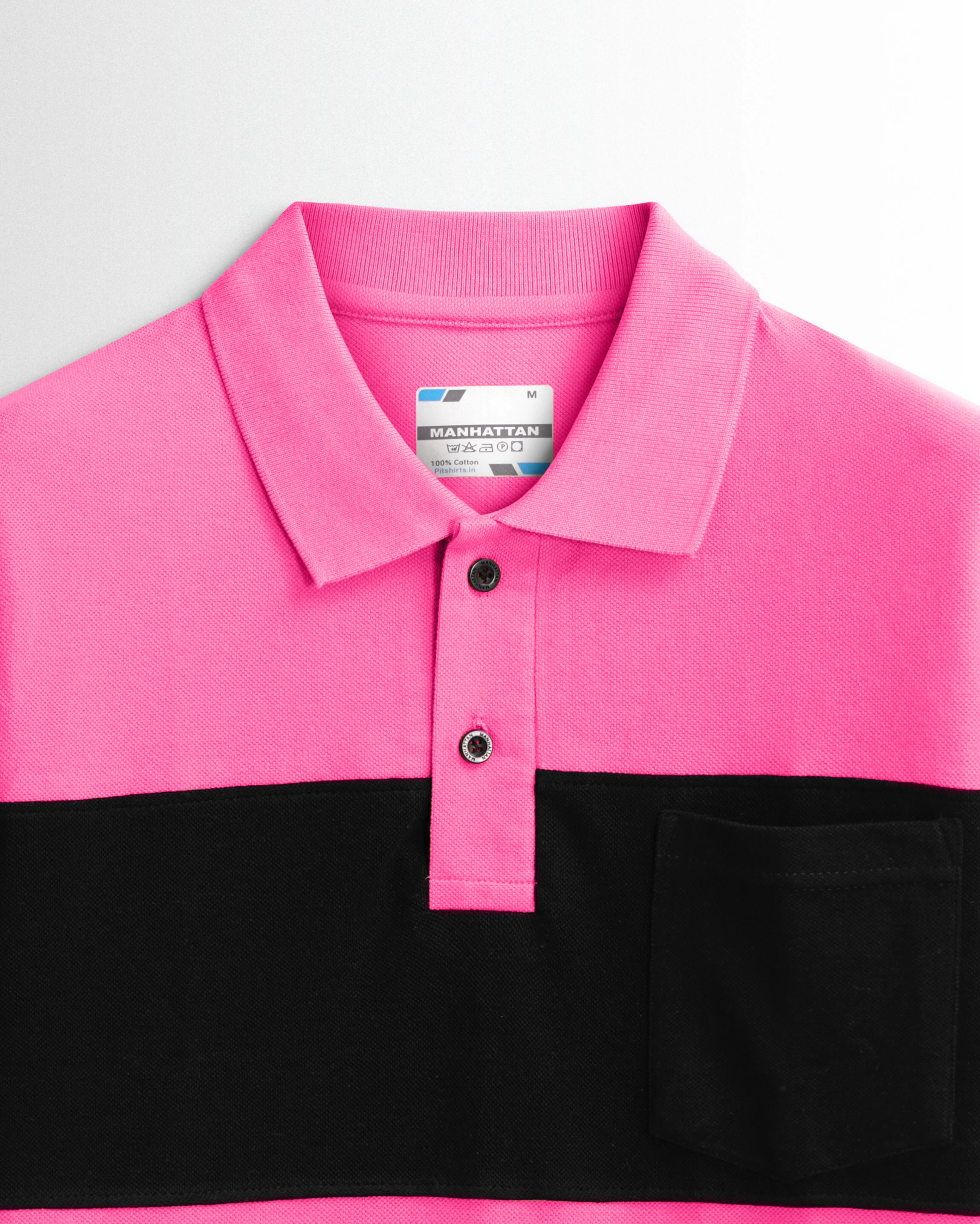 Pure Cotton Polo Pocket T shirts (Dark Pink/Black) Cut & Sew - Image 2
