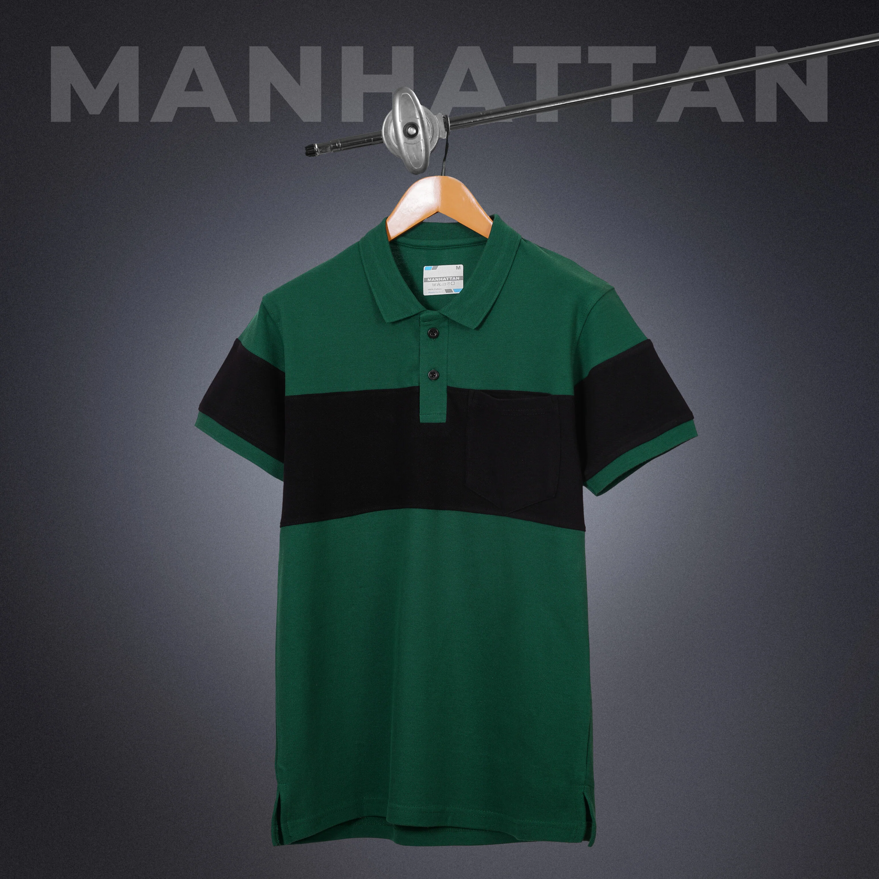 Pure Cotton Polo Pocket T shirts (Forest Green/Black) Cut & Sew - Image 4