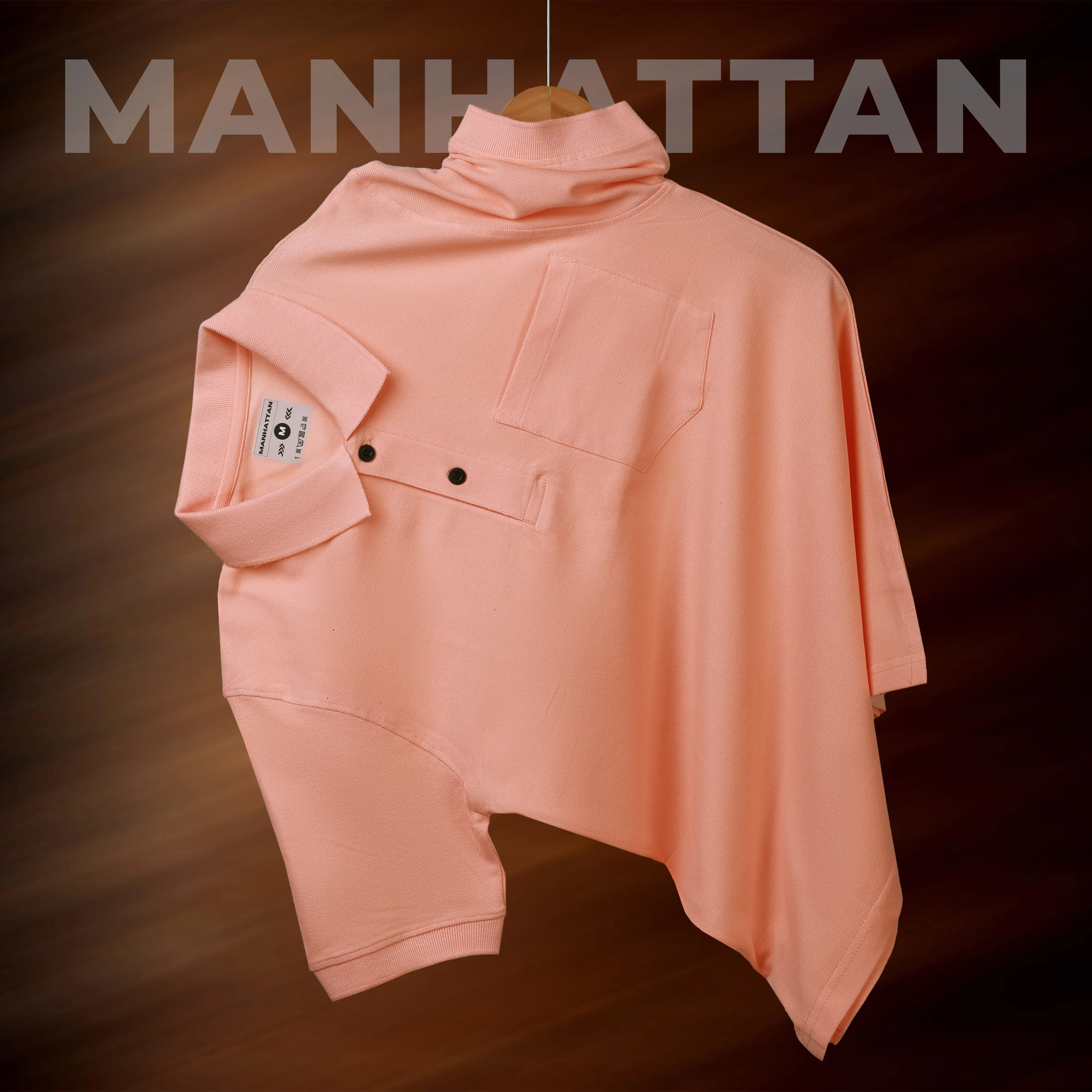 Pure Cotton Polo Pocket T Shirts (Light Orange) - Image 4