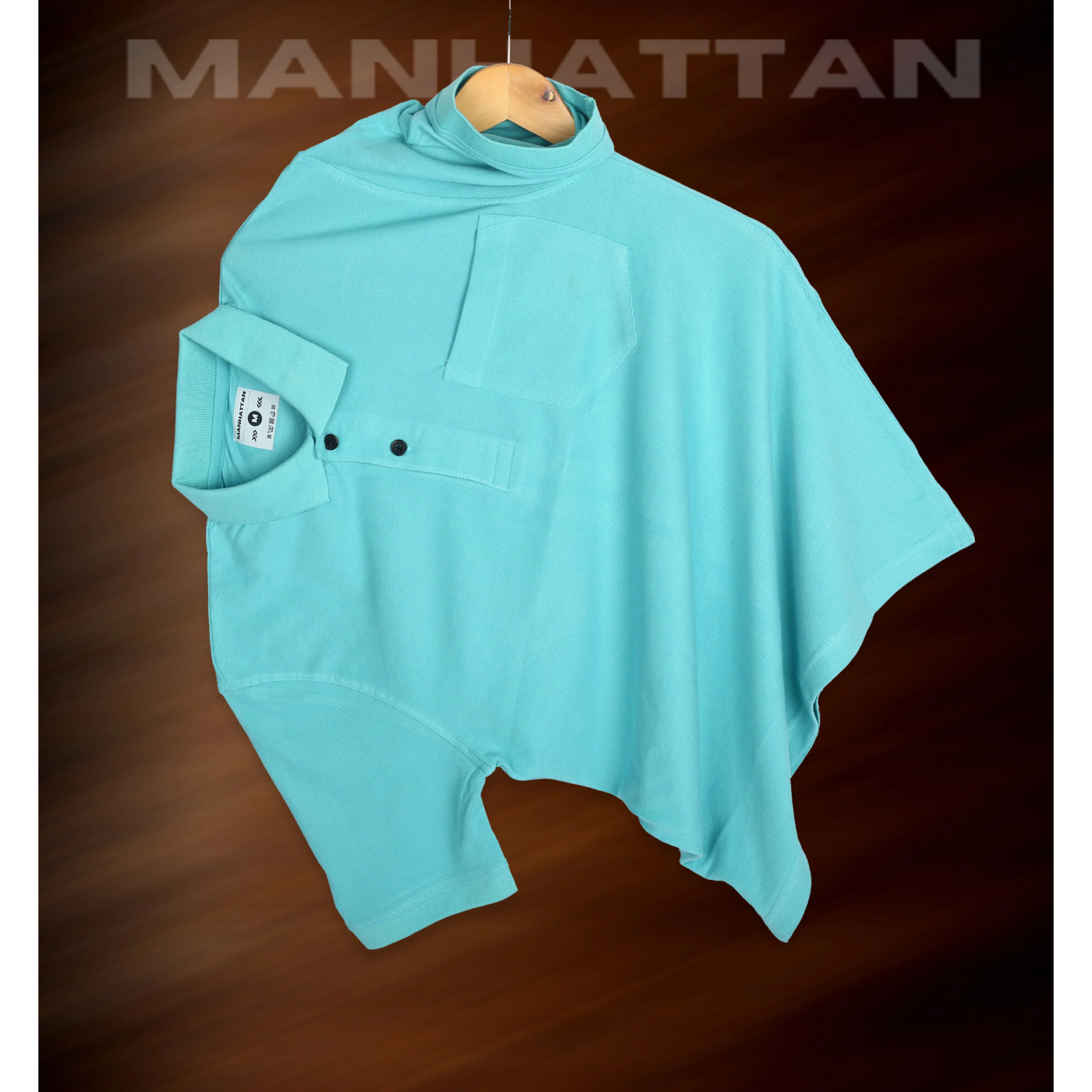 Pure Cotton Polo Pocket T shirts (Mint Blue) - Image 2