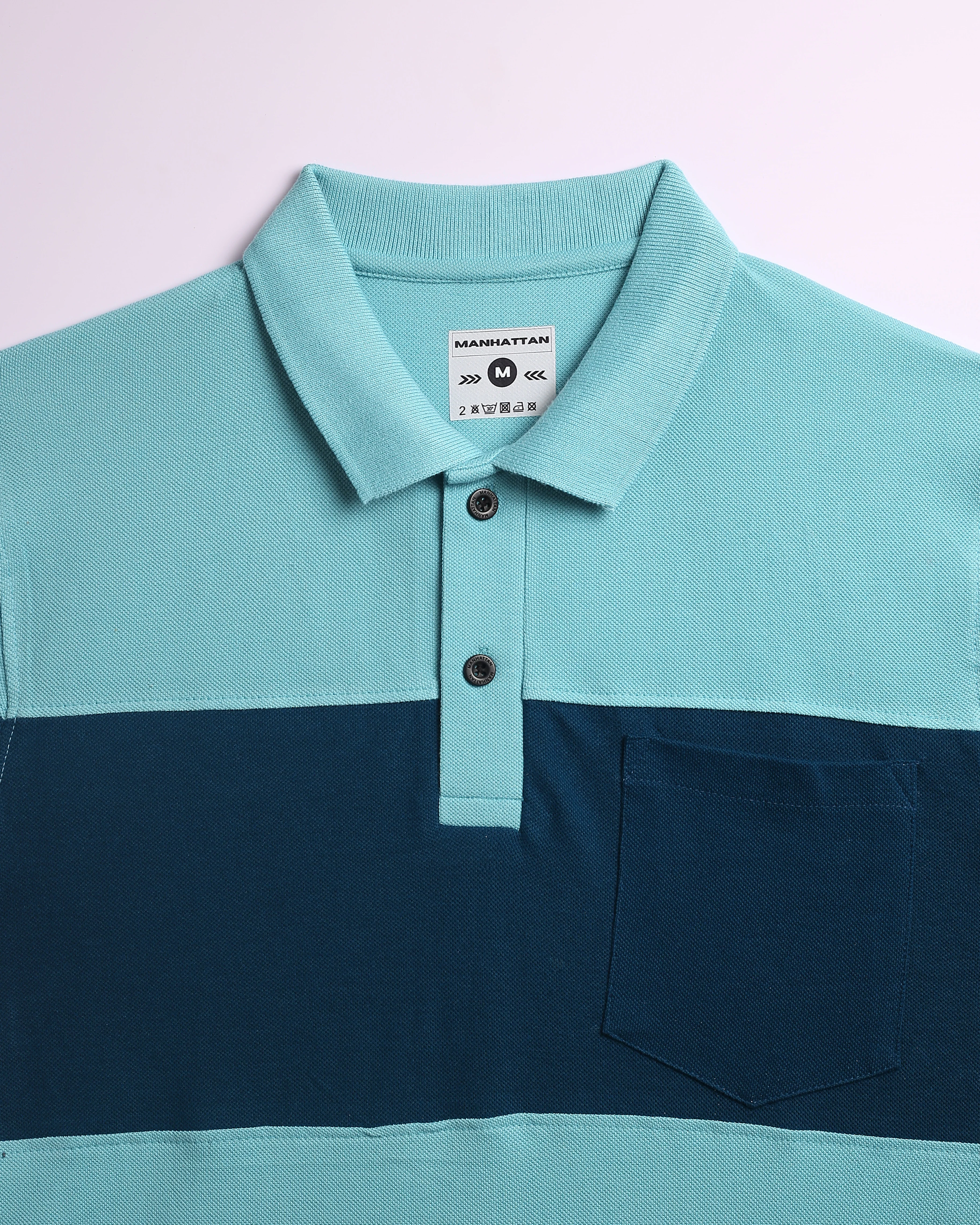 Pure Cotton Polo Pocket T shirts (Mint Blue/Teal Green) Cut & Sew - Image 3
