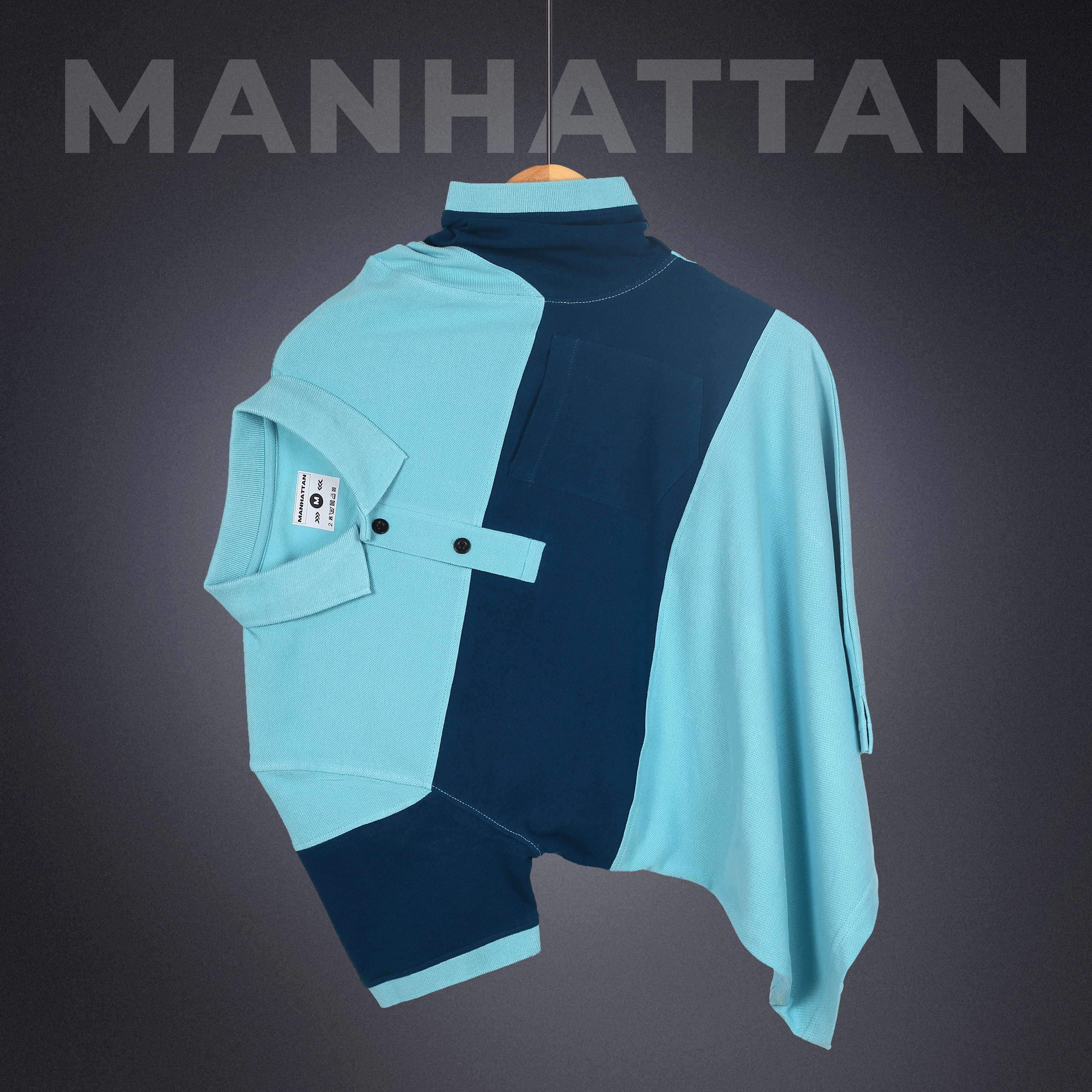 Pure Cotton Polo Pocket T shirts (Mint Blue/Teal Green) Cut & Sew - Image 4