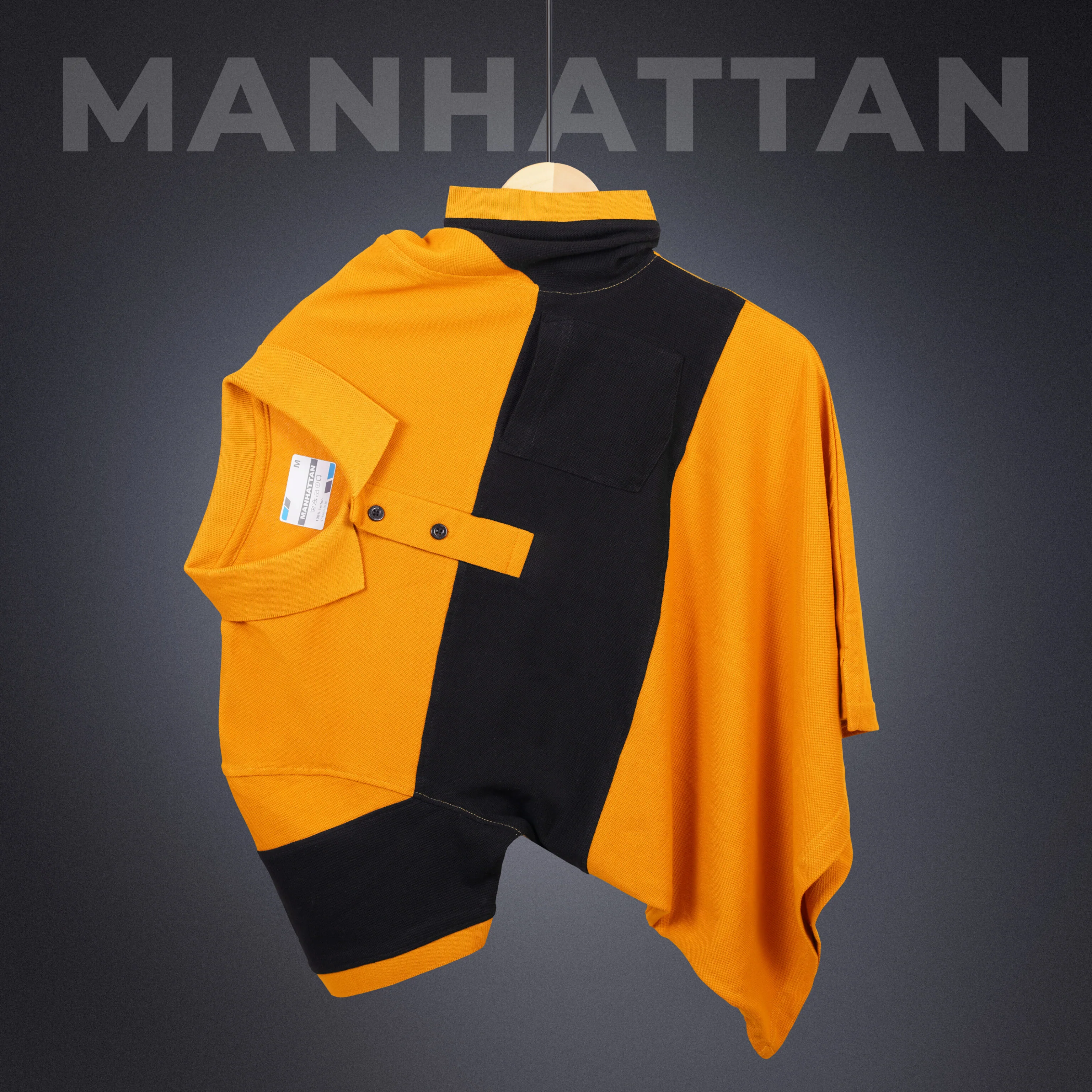Pure Cotton Polo Pocket T shirts (Mustard/Black) Cut & Sew - Image 2