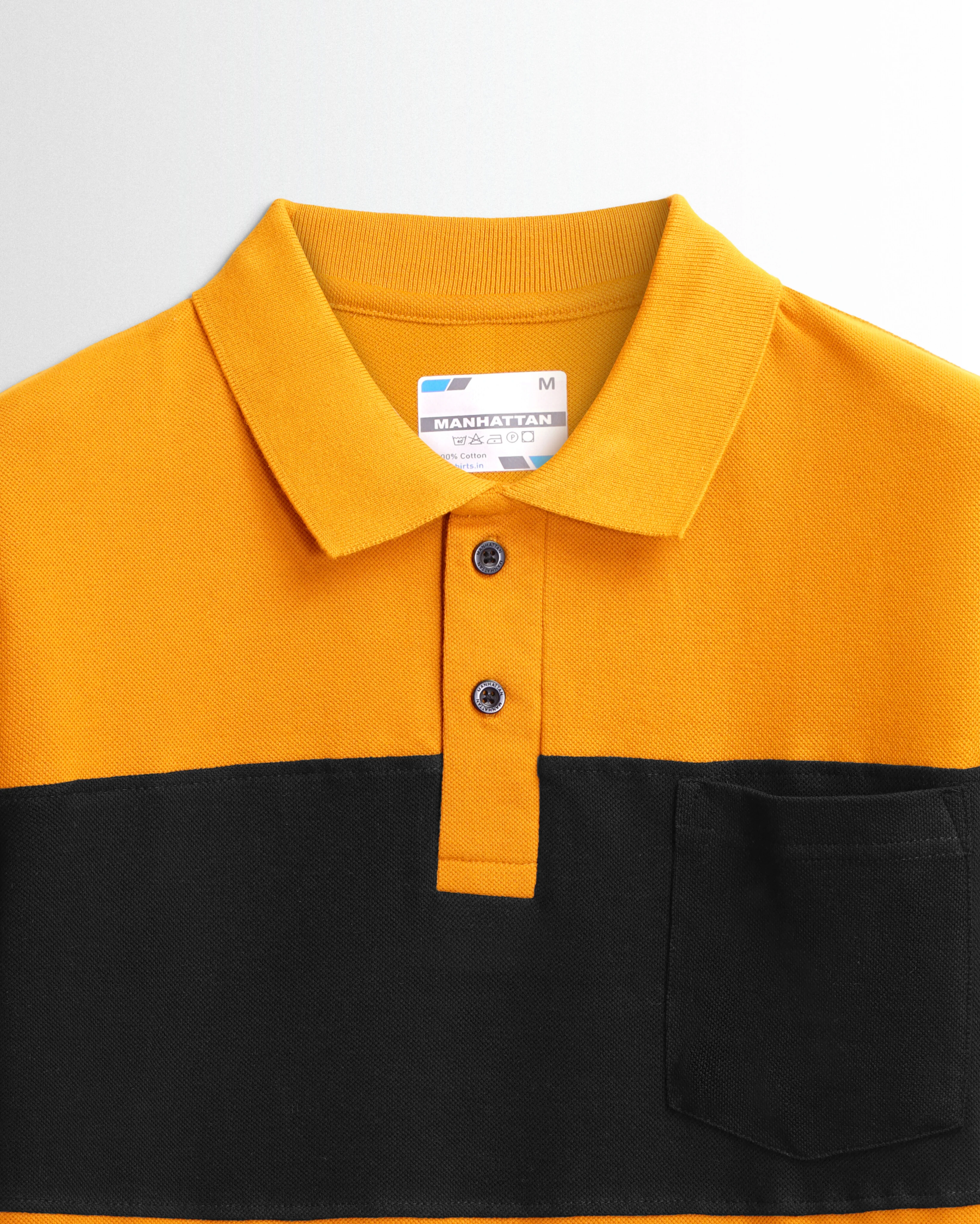 Pure Cotton Polo Pocket T shirts (Mustard/Black) Cut & Sew - Image 3