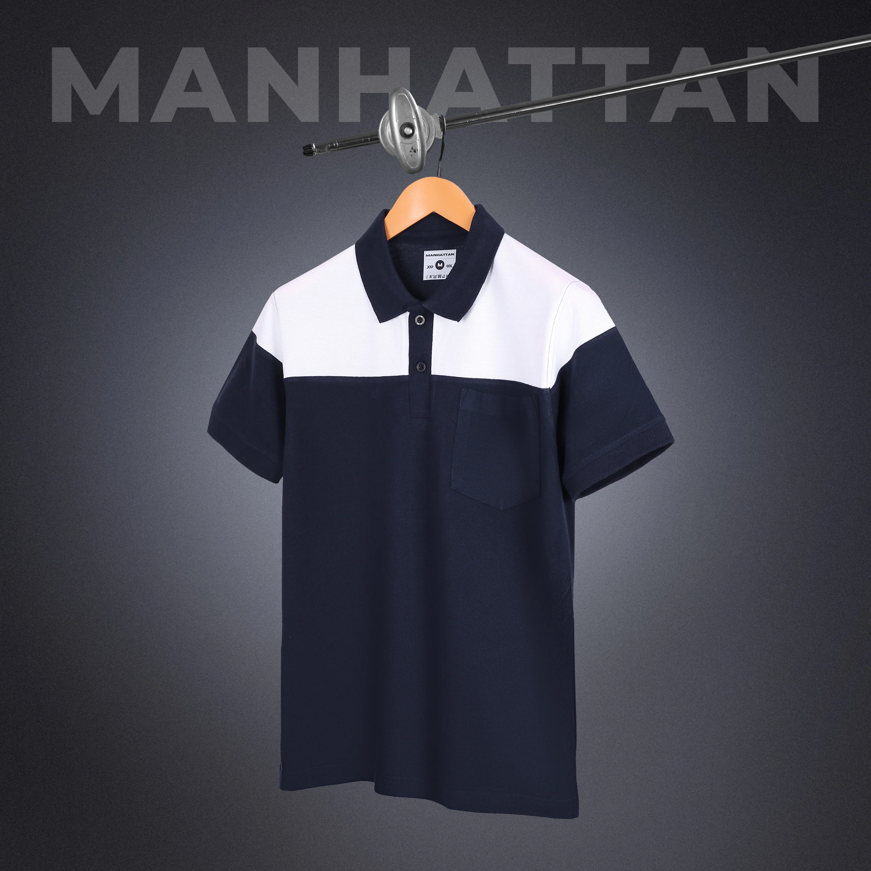 Pure Cotton Polo Pocket T Shirts (Navy/White Combo A) Cut & Sew - Image 3