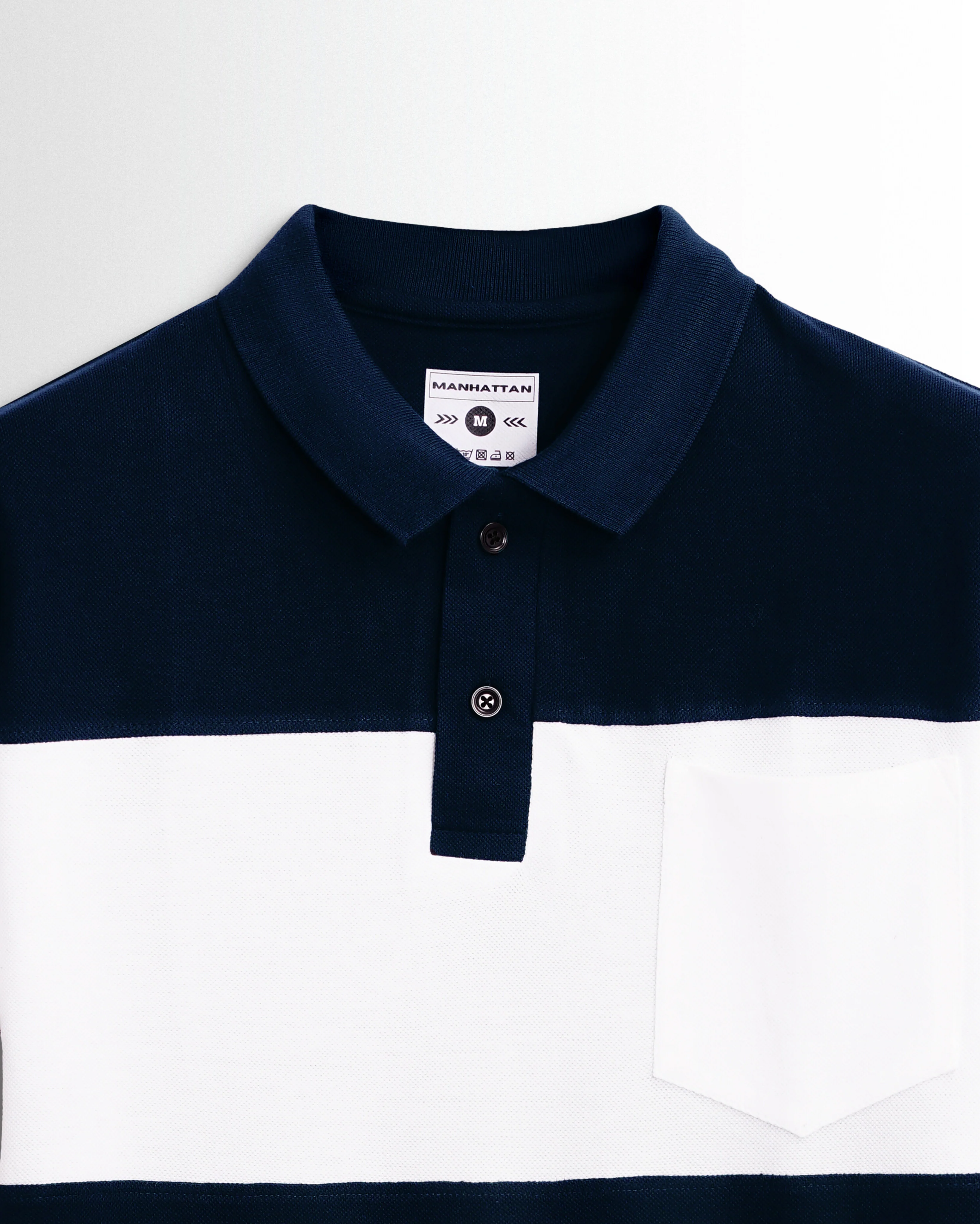 Pure Cotton Polo Pocket T Shirts (Navy/White Combo B) Cut & Sew - Image 2