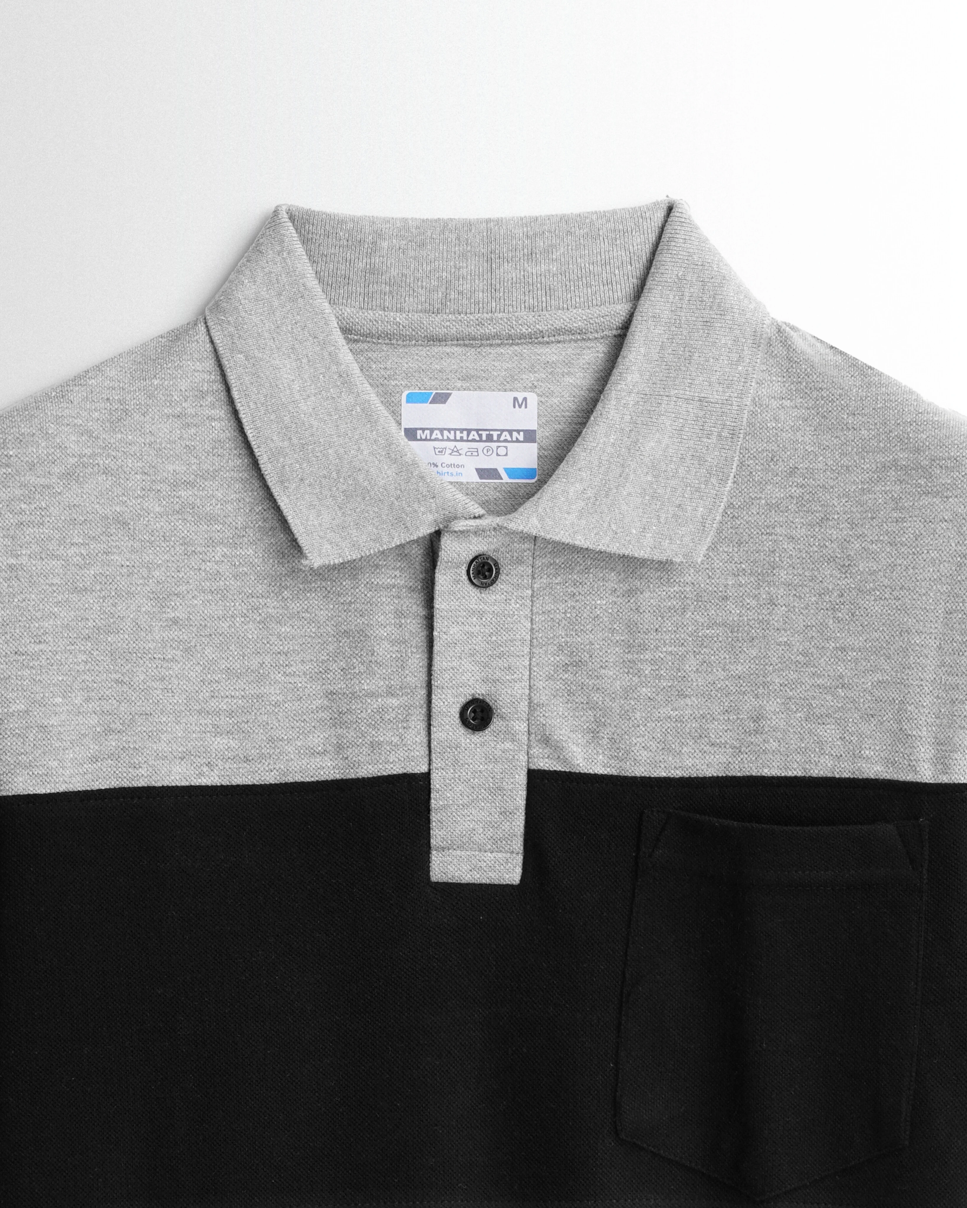 Rich in Cotton Polo Pocket T shirts (Silver Grey/Black) Cut & Sew - Image 2