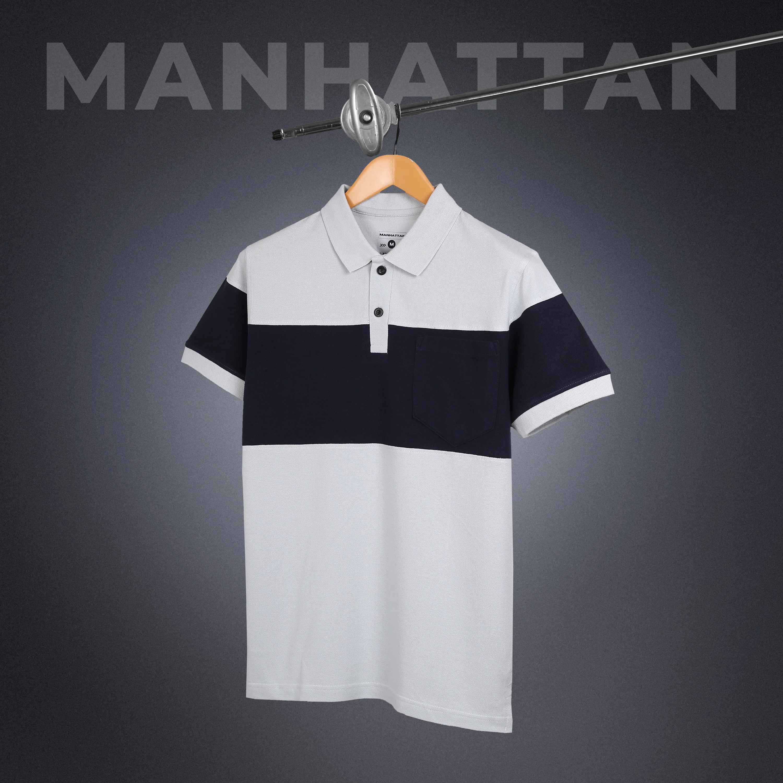 Pure Cotton Polo Pocket T shirts (Pearl Grey/Navy) Cut & Sew - Image 4