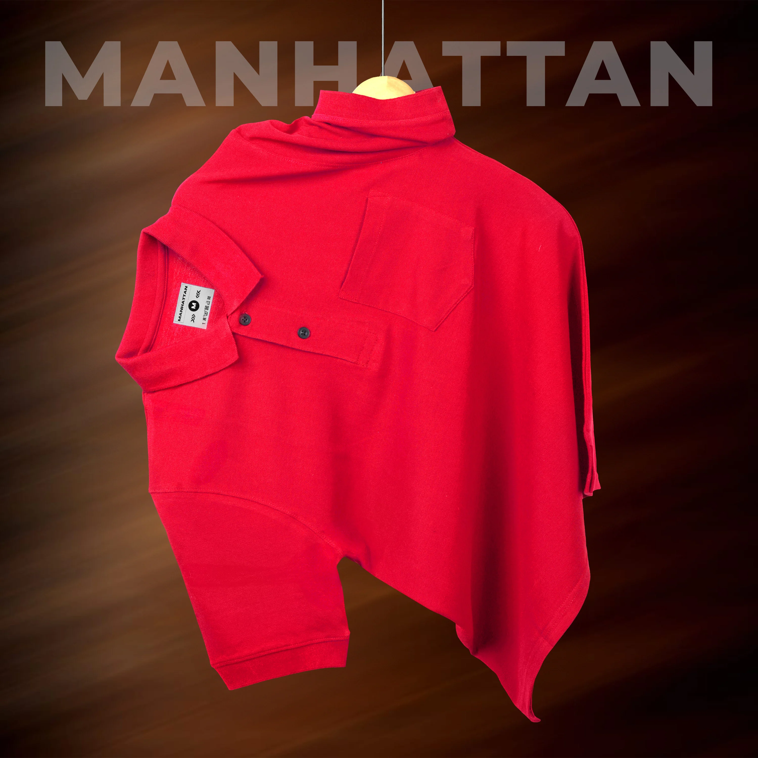 Pure Cotton Polo Pocket T Shirts (True Red) - Image 3