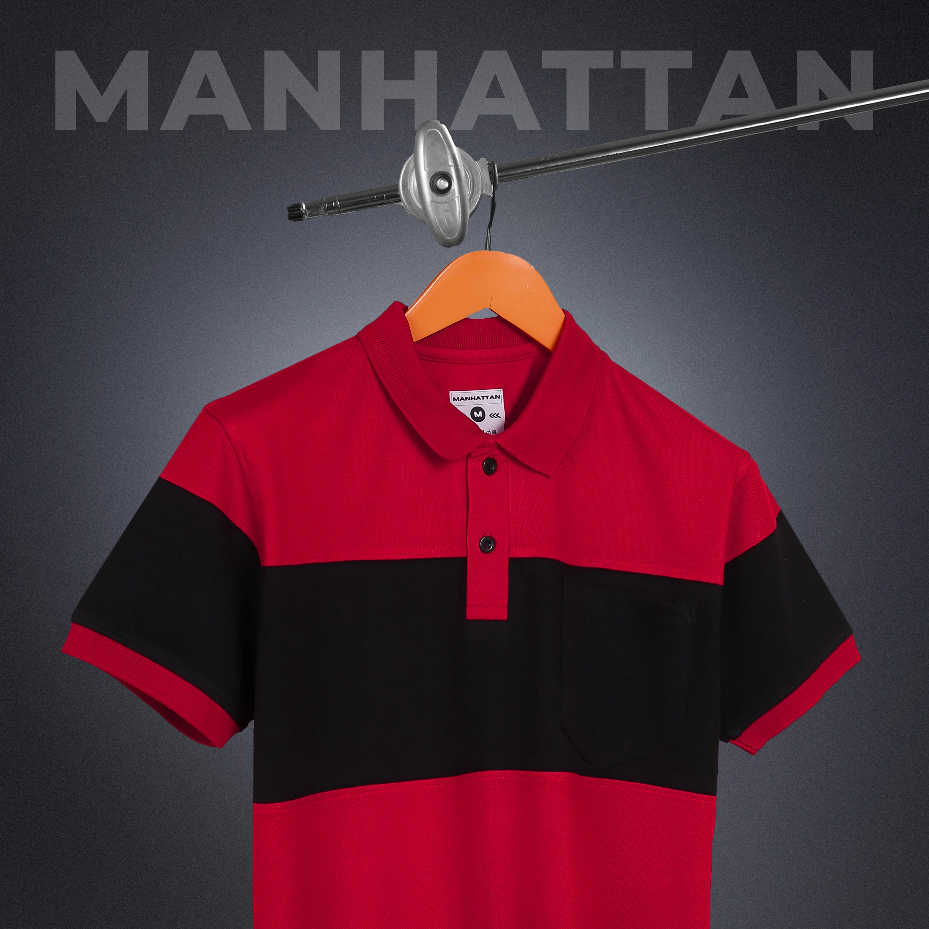 Pure Cotton Polo Pocket T shirts (Red/Black) Cut & Sew - Image 2