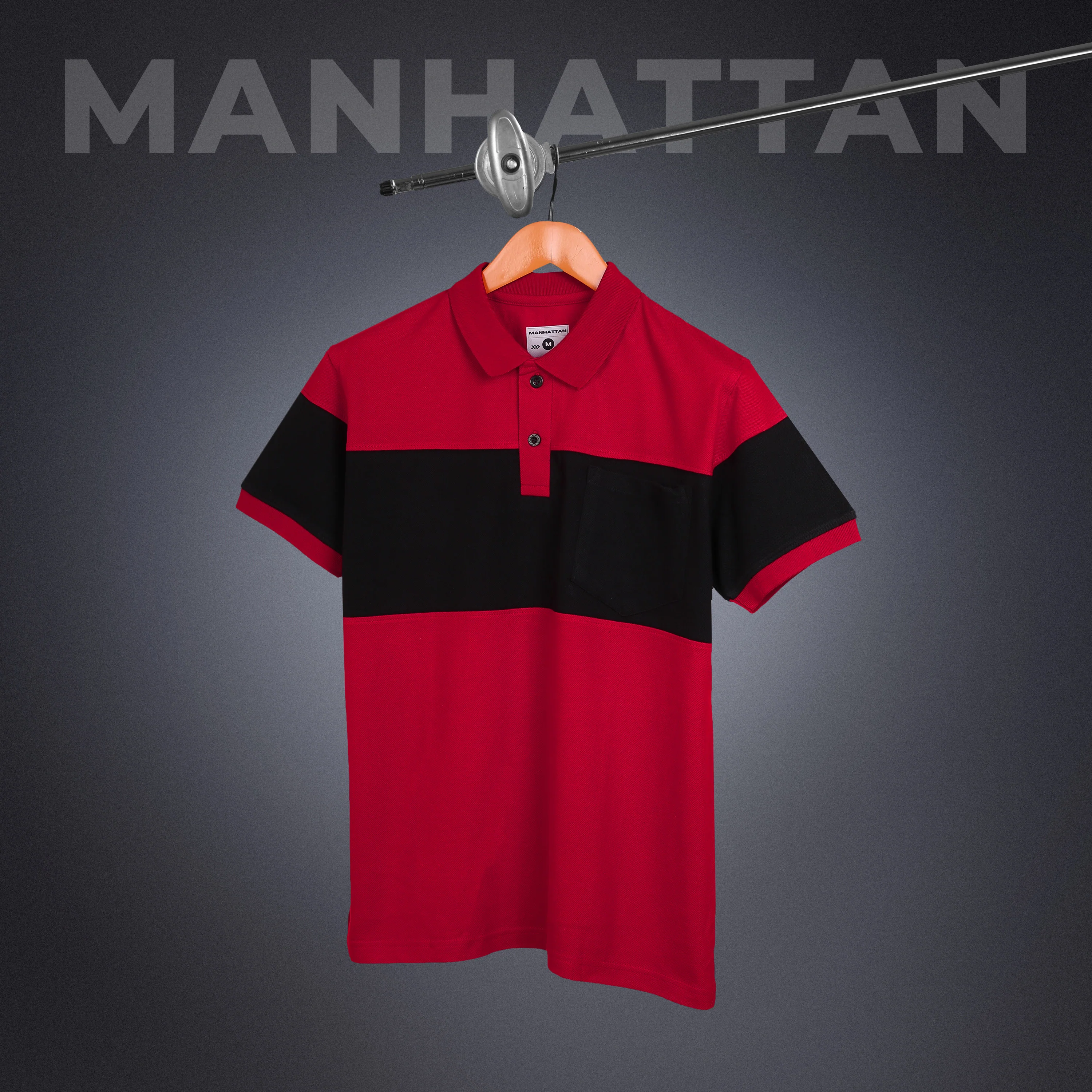 Pure Cotton Polo Pocket T shirts (Red/Black) Cut & Sew - Image 3