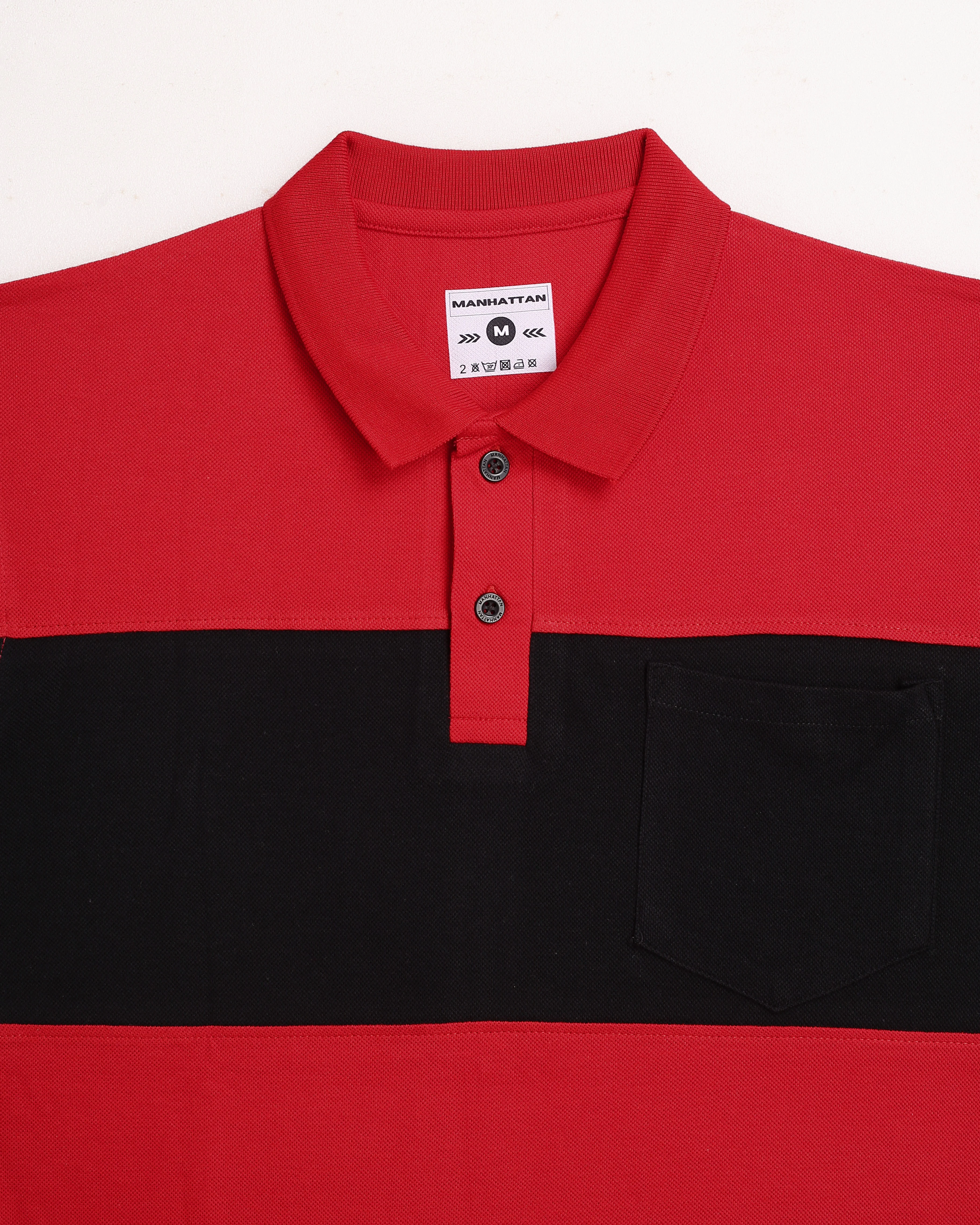 Pure Cotton Polo Pocket T shirts (Red/Black) Cut & Sew - Image 4