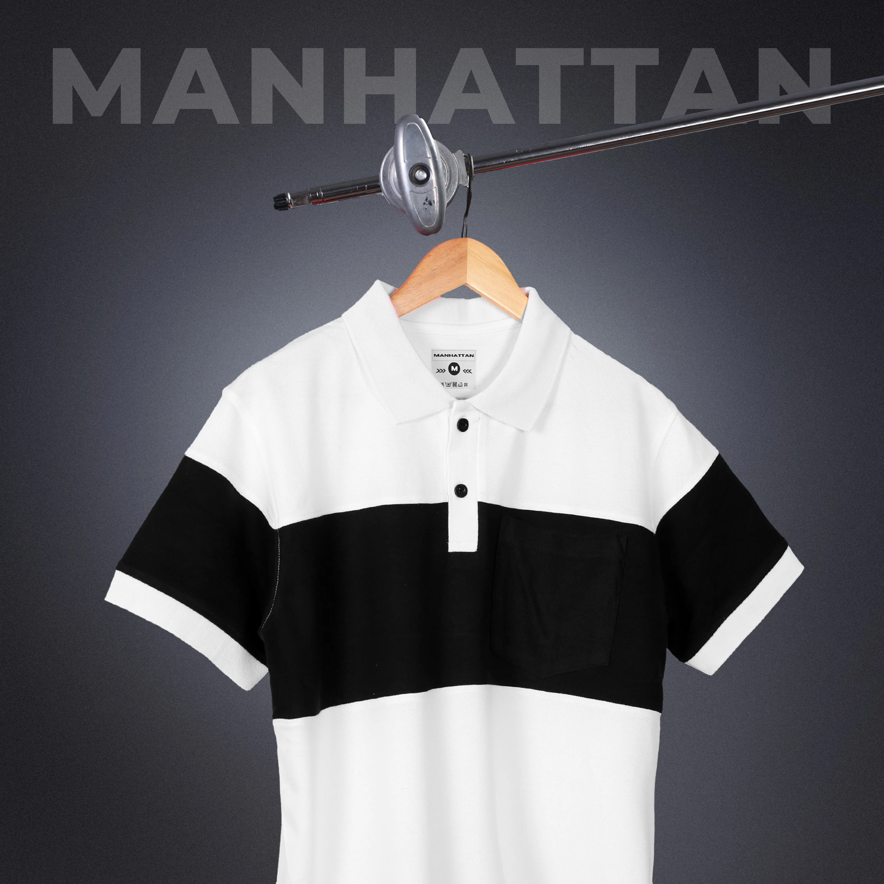 Pure Cotton Polo Pocket T shirts (White/Navy) Cut & Sew - Image 3