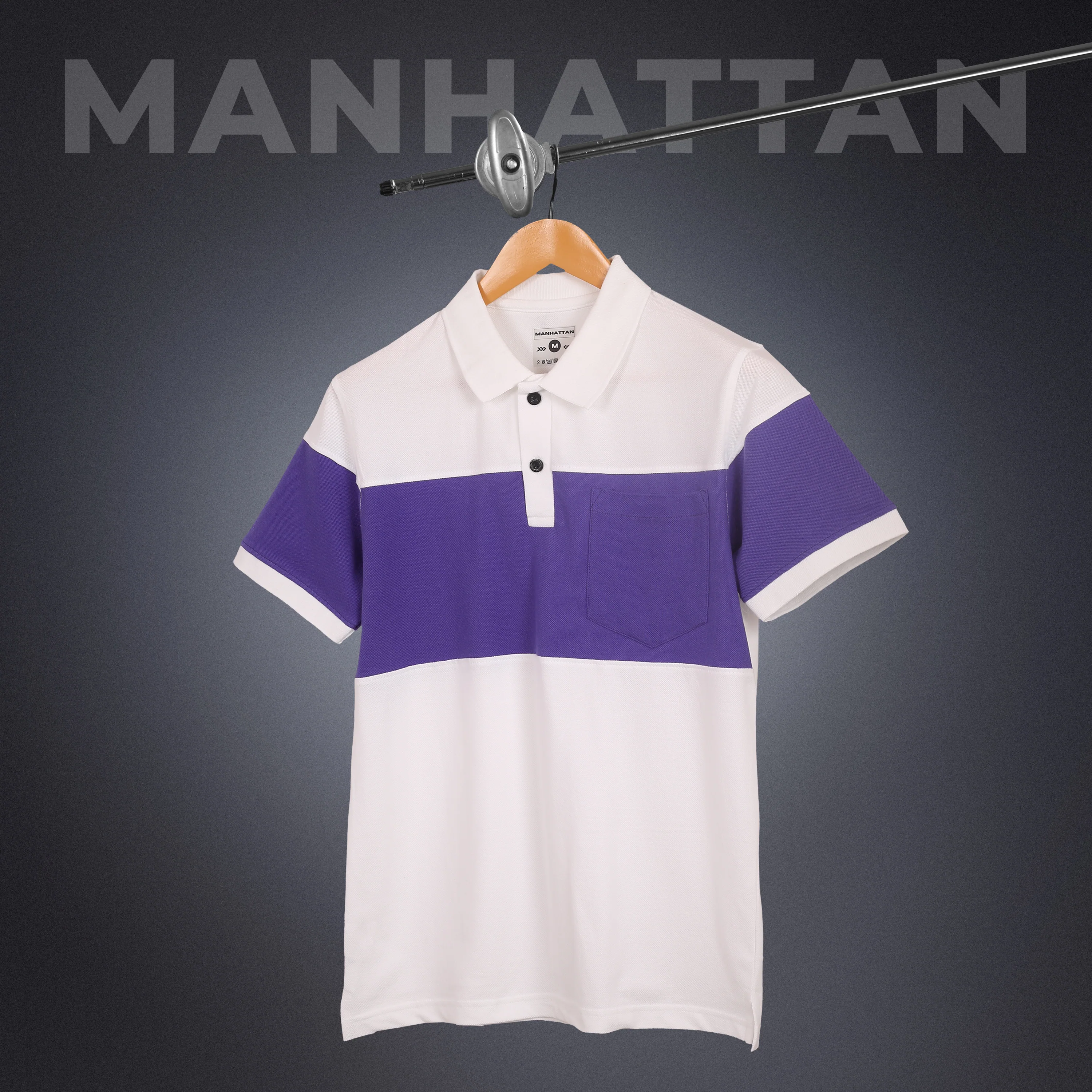 Pure Cotton Polo Pocket T shirts (White/Blue) Cut & Sew - Image 3