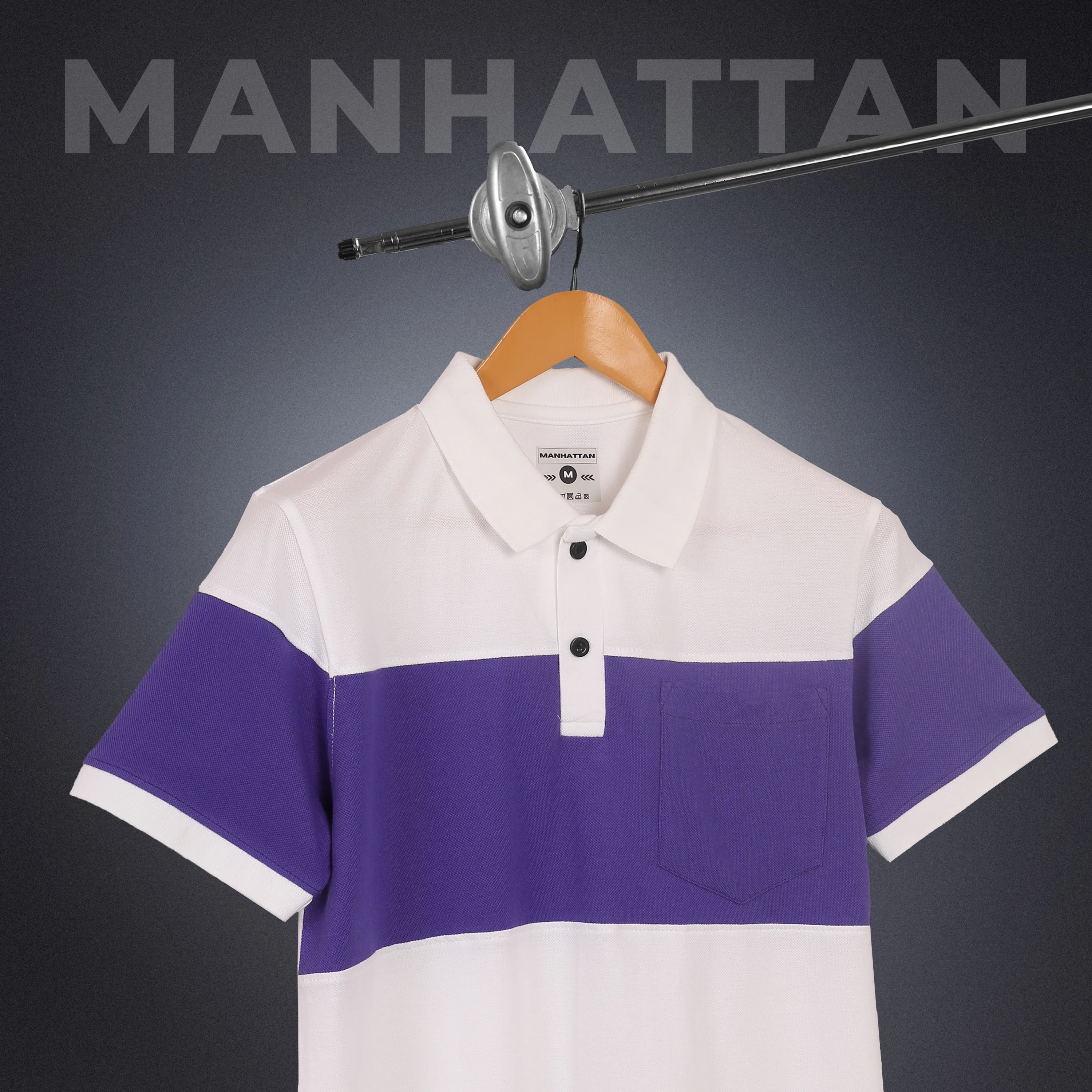 Pure Cotton Polo Pocket T shirts (White/Blue) Cut & Sew - Image 4