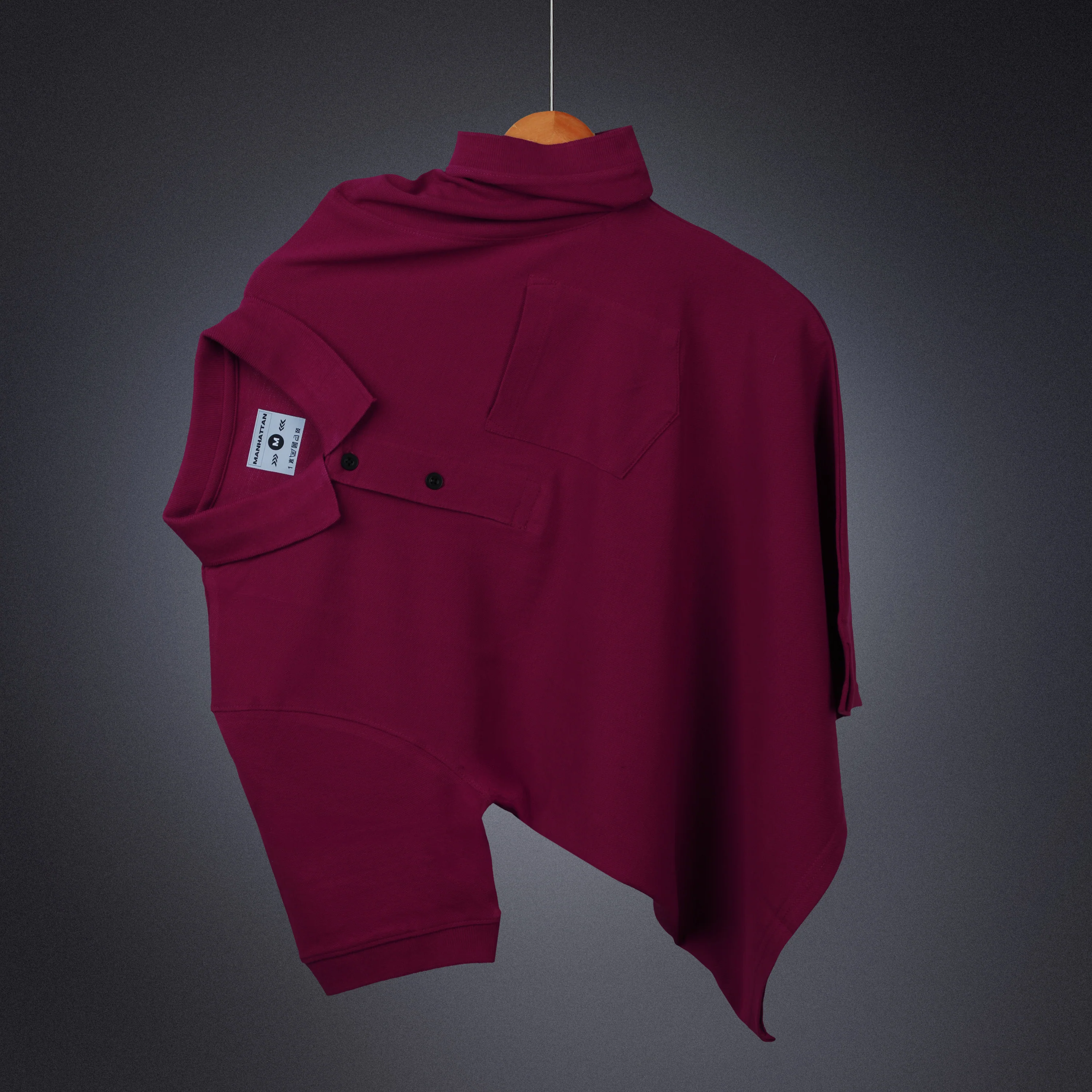 Pure Cotton Polo Pocket T Shirts (Wine Red) - Image 3