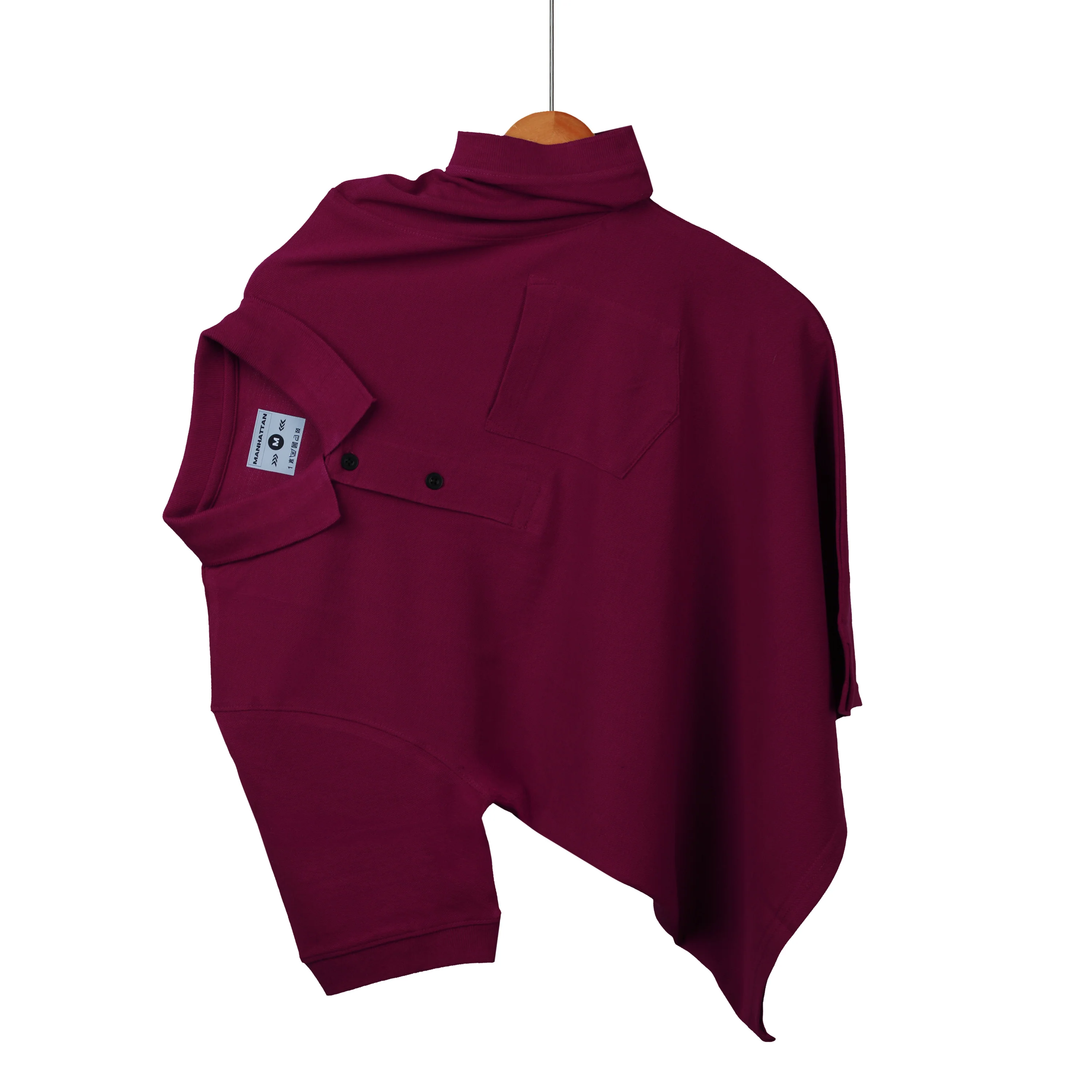 Pure Cotton Polo Pocket T Shirts (Wine Red) - Image 4